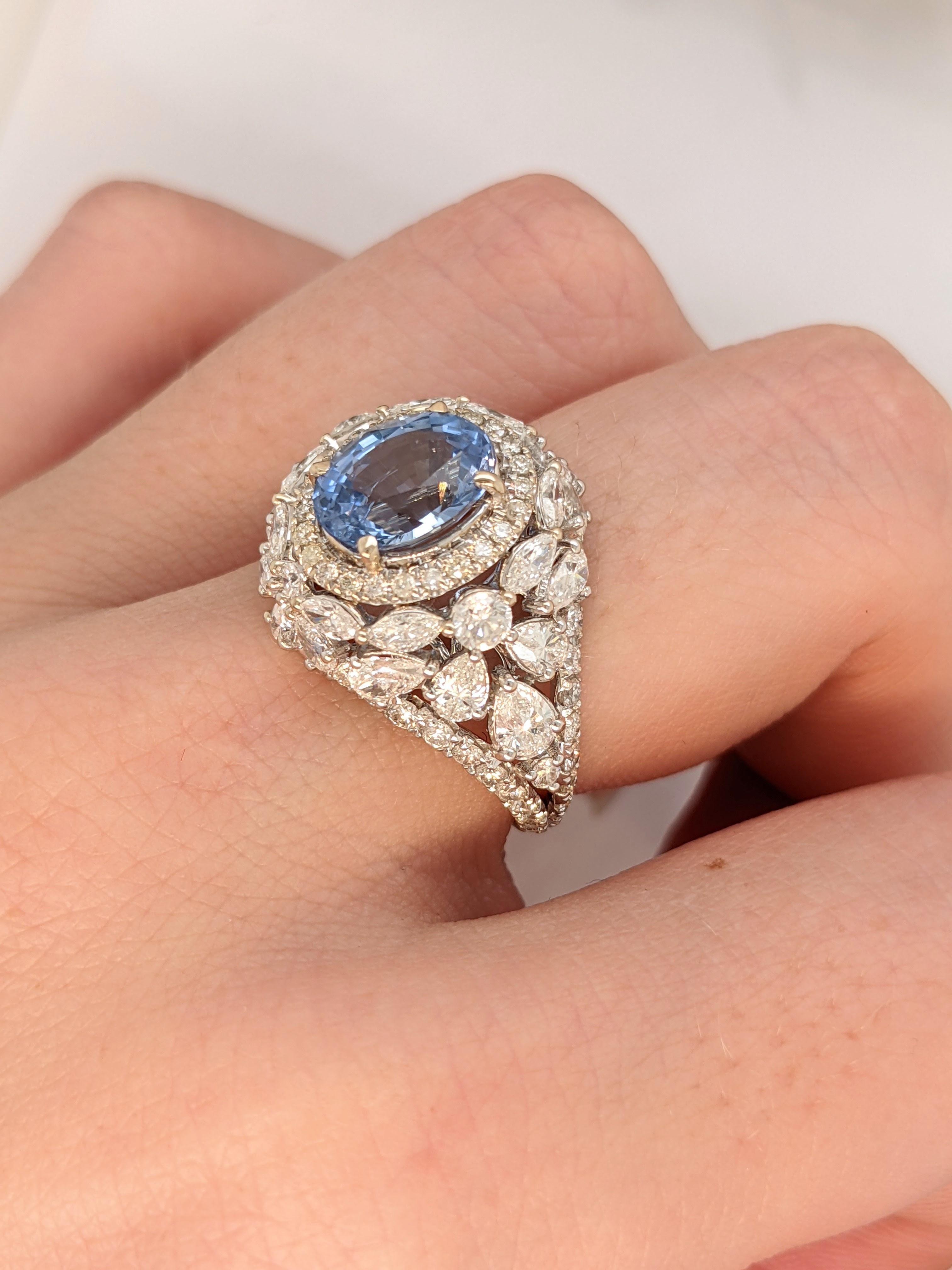 Exquisiter blauer Ceylon-Saphir in 18 Karat zweifarbigem Gold mit kompliziertem Ringdesign 2