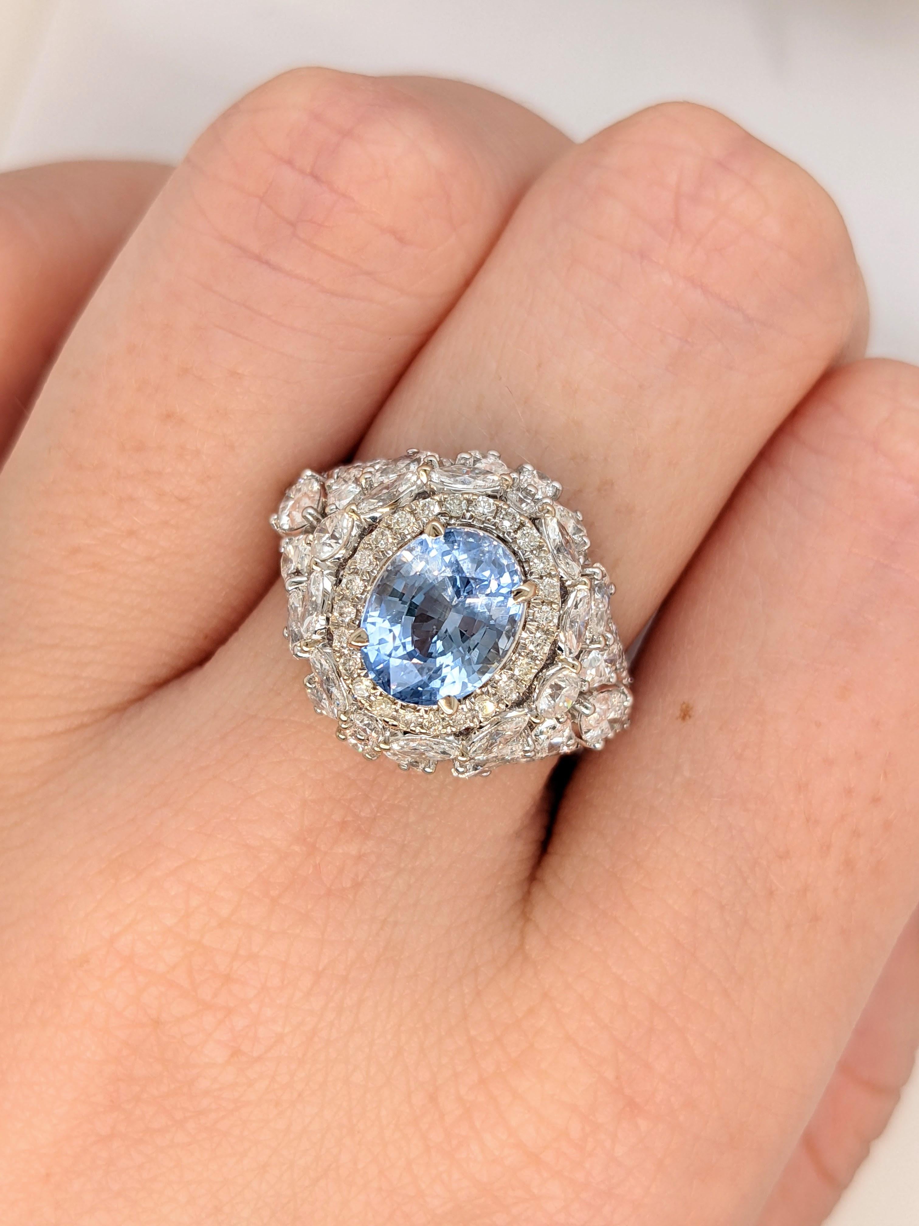 Exquisiter blauer Ceylon-Saphir in 18 Karat zweifarbigem Gold mit kompliziertem Ringdesign 3