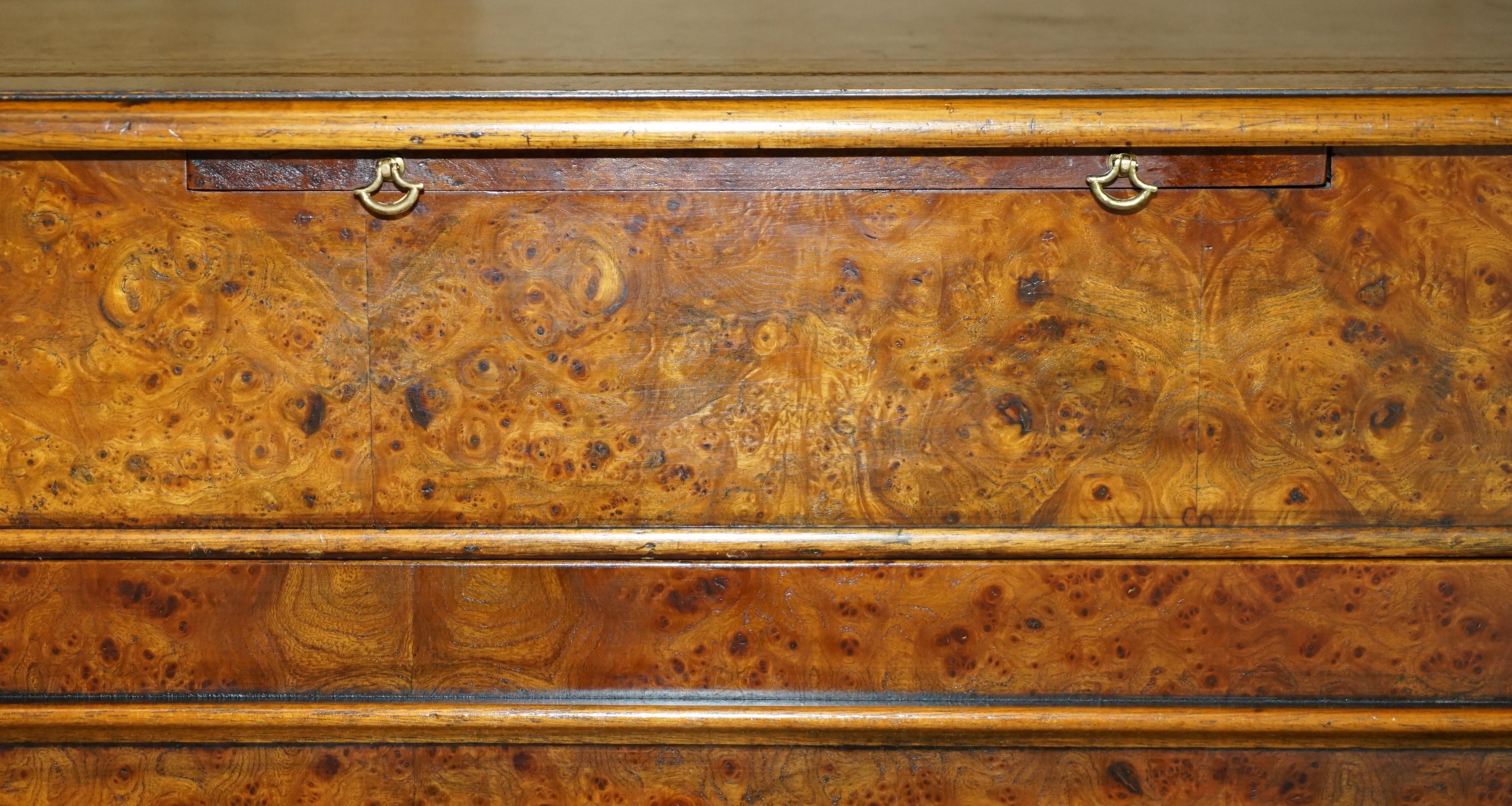 EXQUISITE CHARLES LOWE & SONS BURR WALNUT BROWN LEATHER PEDESTAL DESK SLIP TRAYs 2