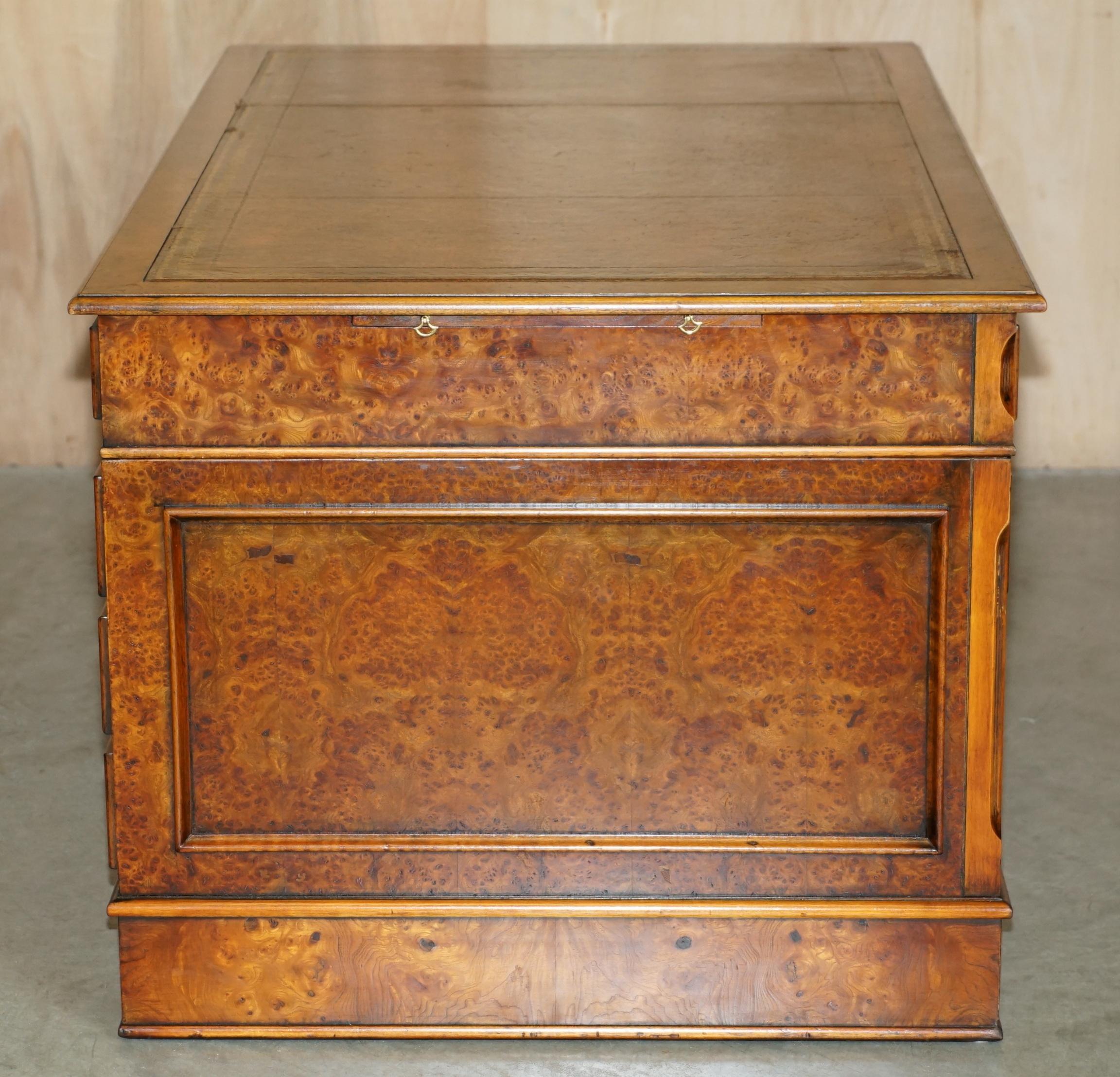 EXQUISITE CHARLES LOWE & SONS BURR WALNUT BROWN LEATHER PEDESTAL DESK SLIP TRAYs 5