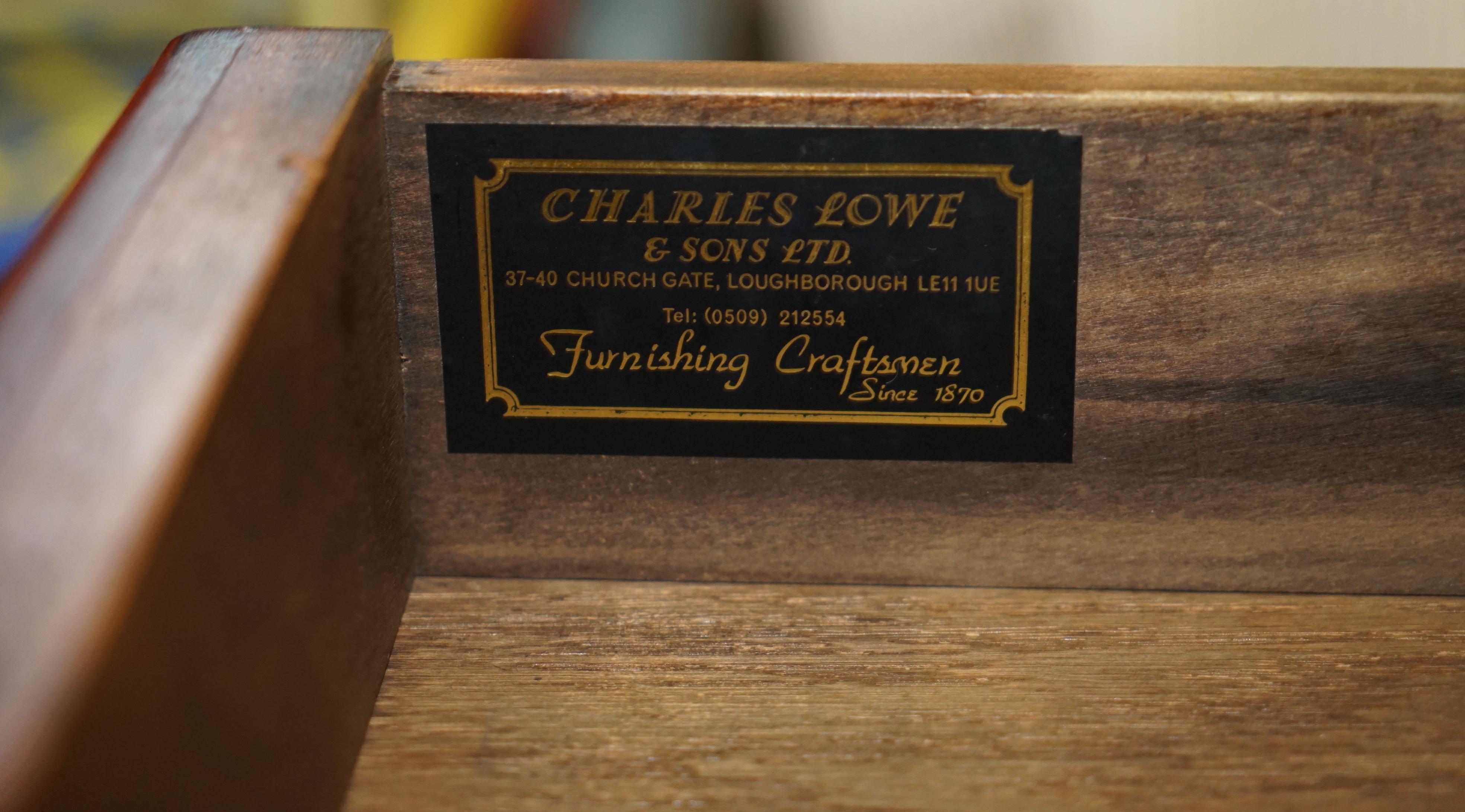 EXQUISITE CHARLES LOWE & SONS BURR WALNUT BROWN LEATHER PEDESTAL DESK SLIP TRAYs 12
