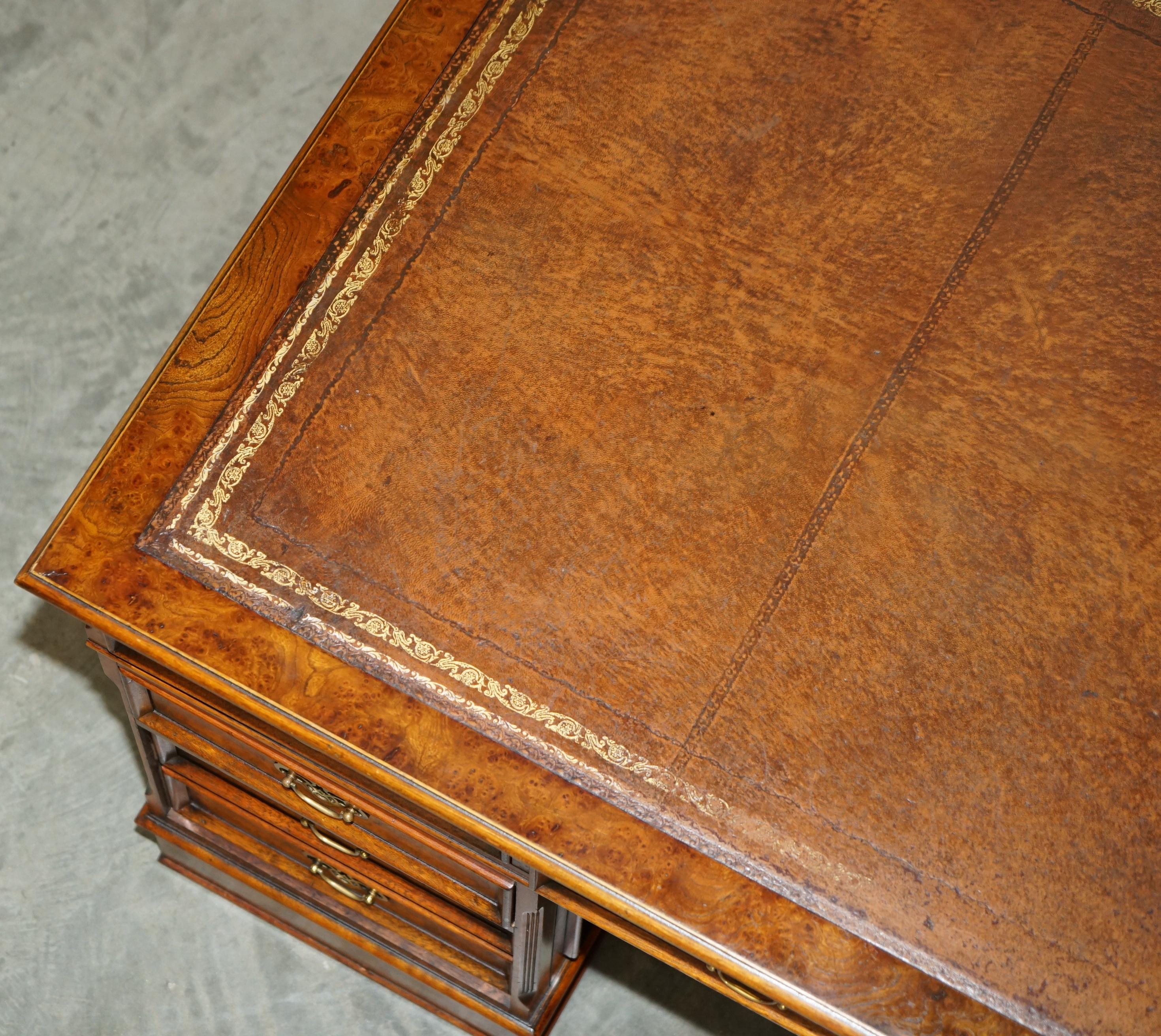 Leather EXQUISITE CHARLES LOWE & SONS BURR WALNUT BROWN LEATHER PEDESTAL DESK SLIP TRAYs
