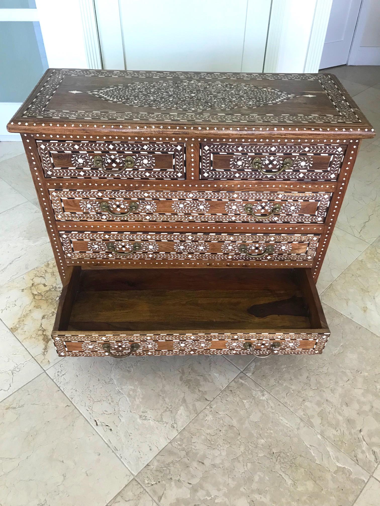 Exquisite Chest of Drawers with Bone Inlays and Marquetry Designs, 1970s 5