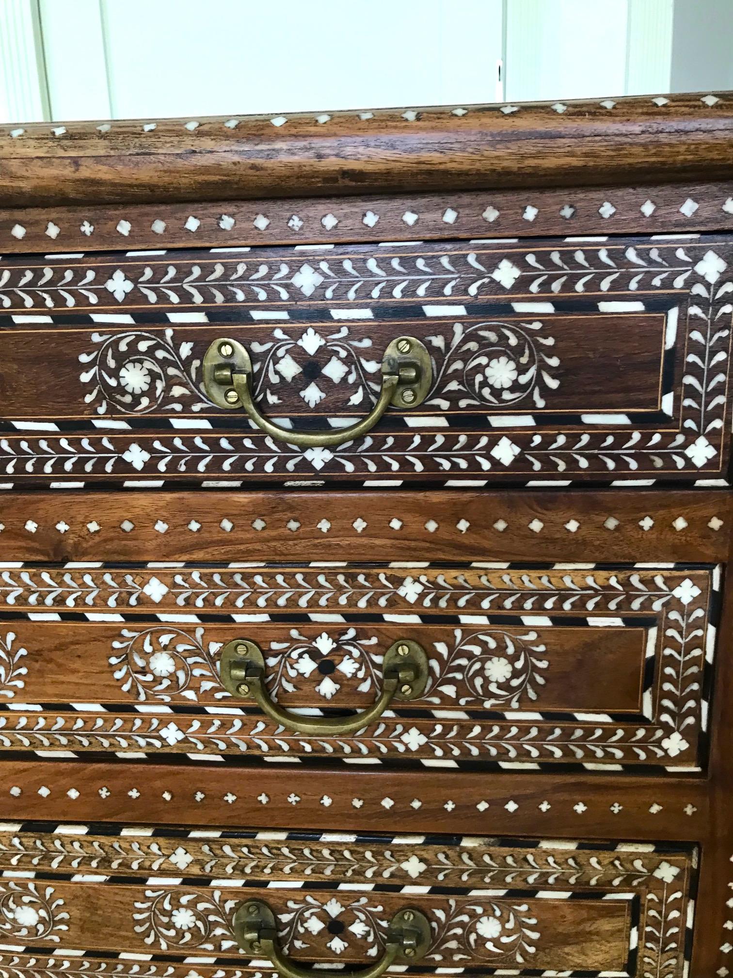 Exquisite Chest of Drawers with Bone Inlays and Marquetry Designs, 1970s 1