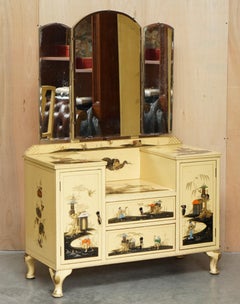 EXQUISITE CHINESE CHINOISERIE WALNUT DRESSING TABLE & CHAIR PART OF A SUiTE