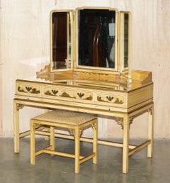 EXQUISITE CHiNESE CHINOISERIE WALNUT DRESSING TABLE & STOOL PART OF A SUITE