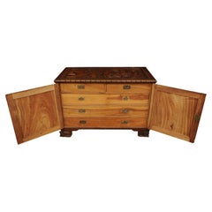 Exquisite Chinese Export Carved Two Door Five Campaign Drawer Camphor Chest