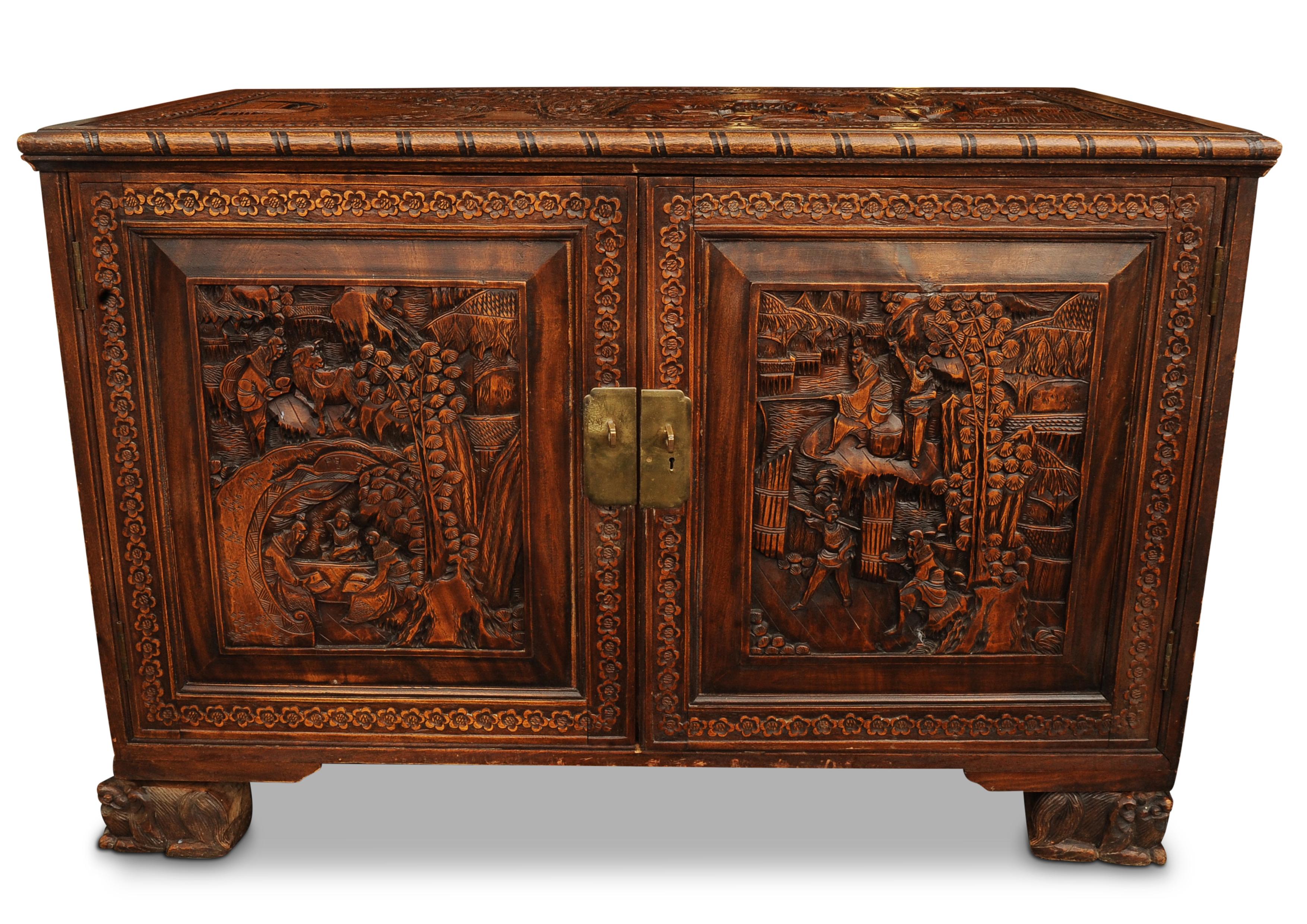 hand carved chinese wooden chest