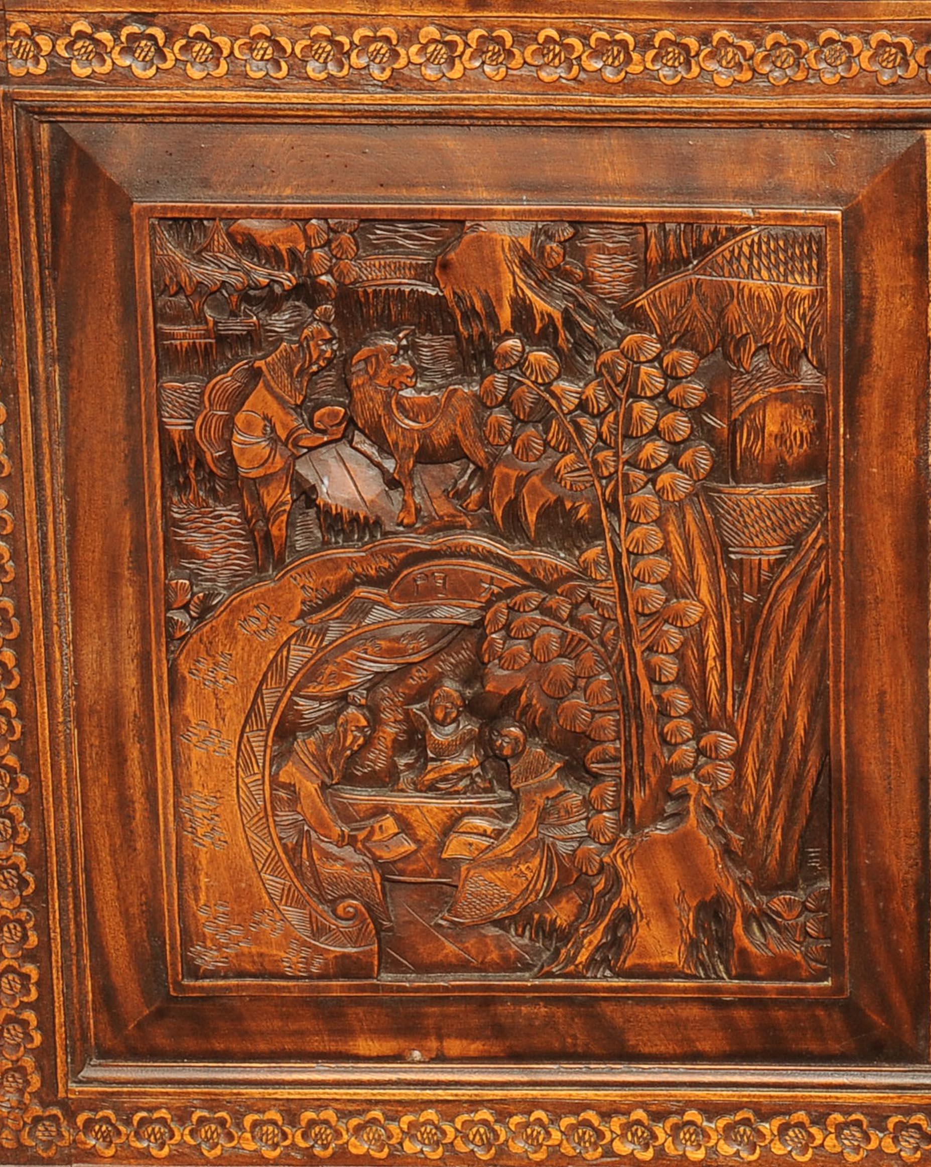 Brass Exquisite Chinese Export Carved Two Door Five Campaign Drawer Camphor Chest For Sale