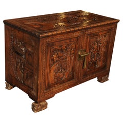 Exquisite Chinese Export Carved Two Door Five Campaign Drawer Camphor Chest