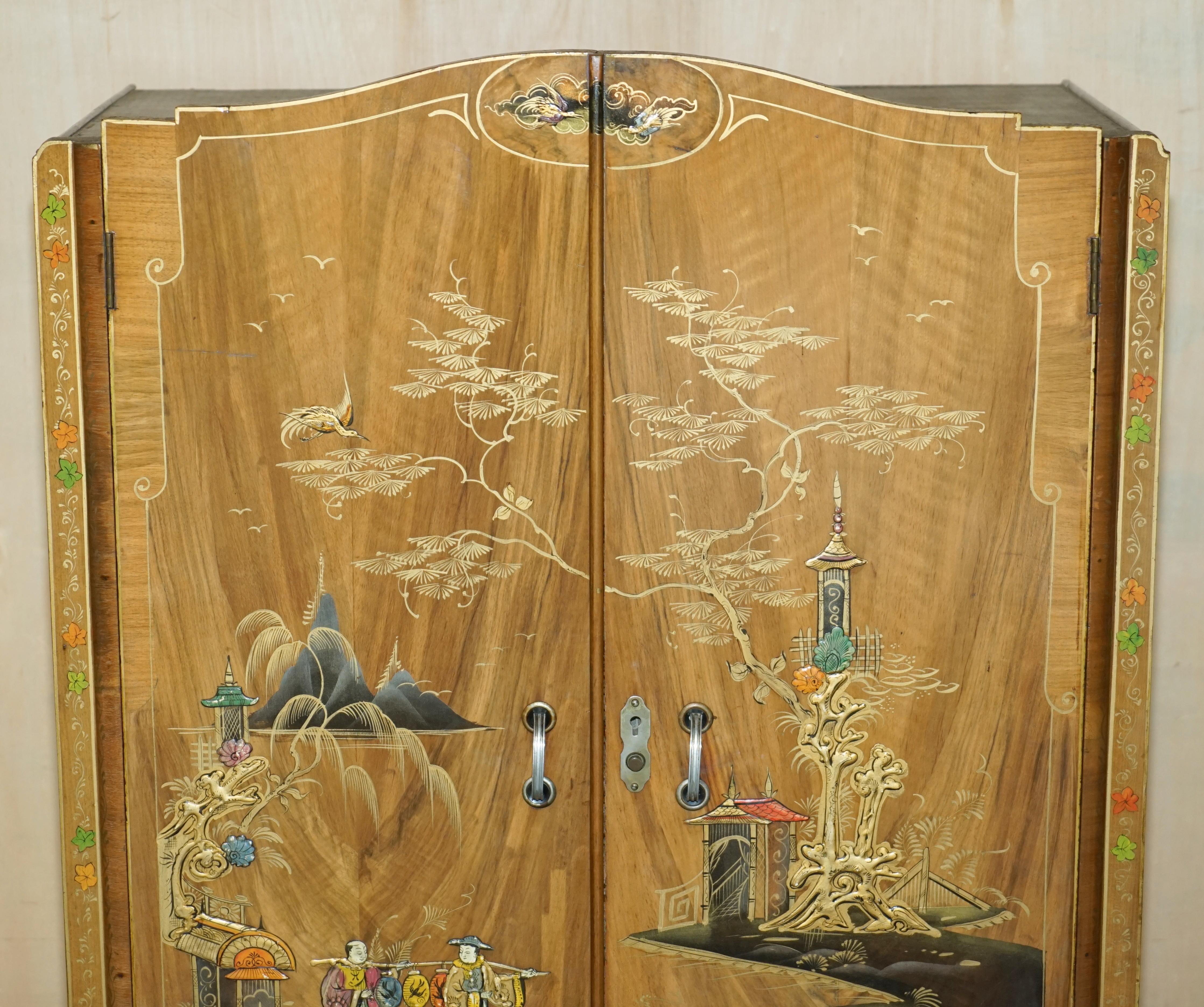Chinoiserie EXQUISITE CHiNESE EXPORT CHINOISERIE WALNUT DOUBLE WARDROBE PART OF A SUITE