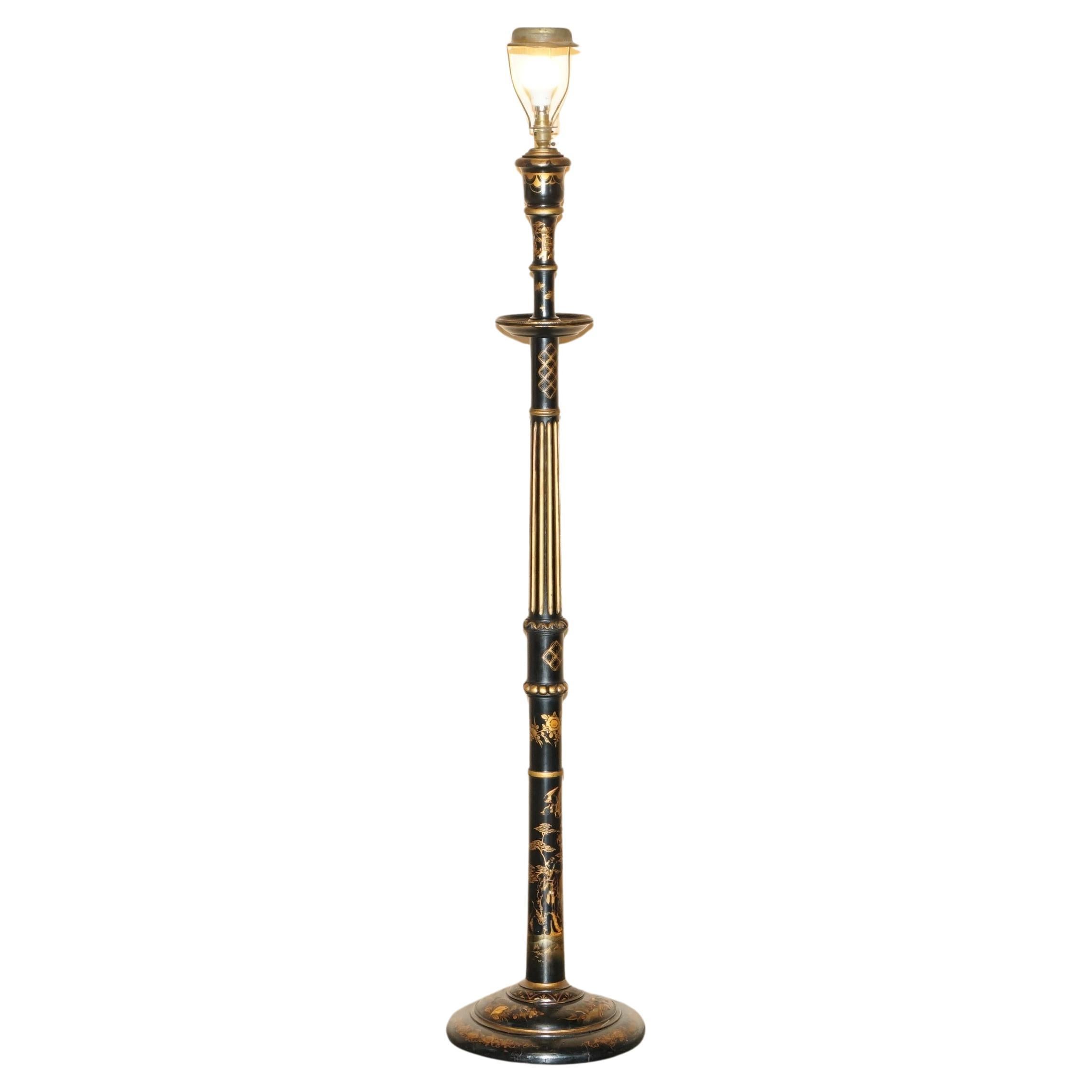 We are delighted to offer for sale this very rare hand painted and lacquered Chinese Export circa 1920's Chinoiserie floor standing lamp

I have two of these with slightly different finishes, the other is listed under my other items 

The lamp has