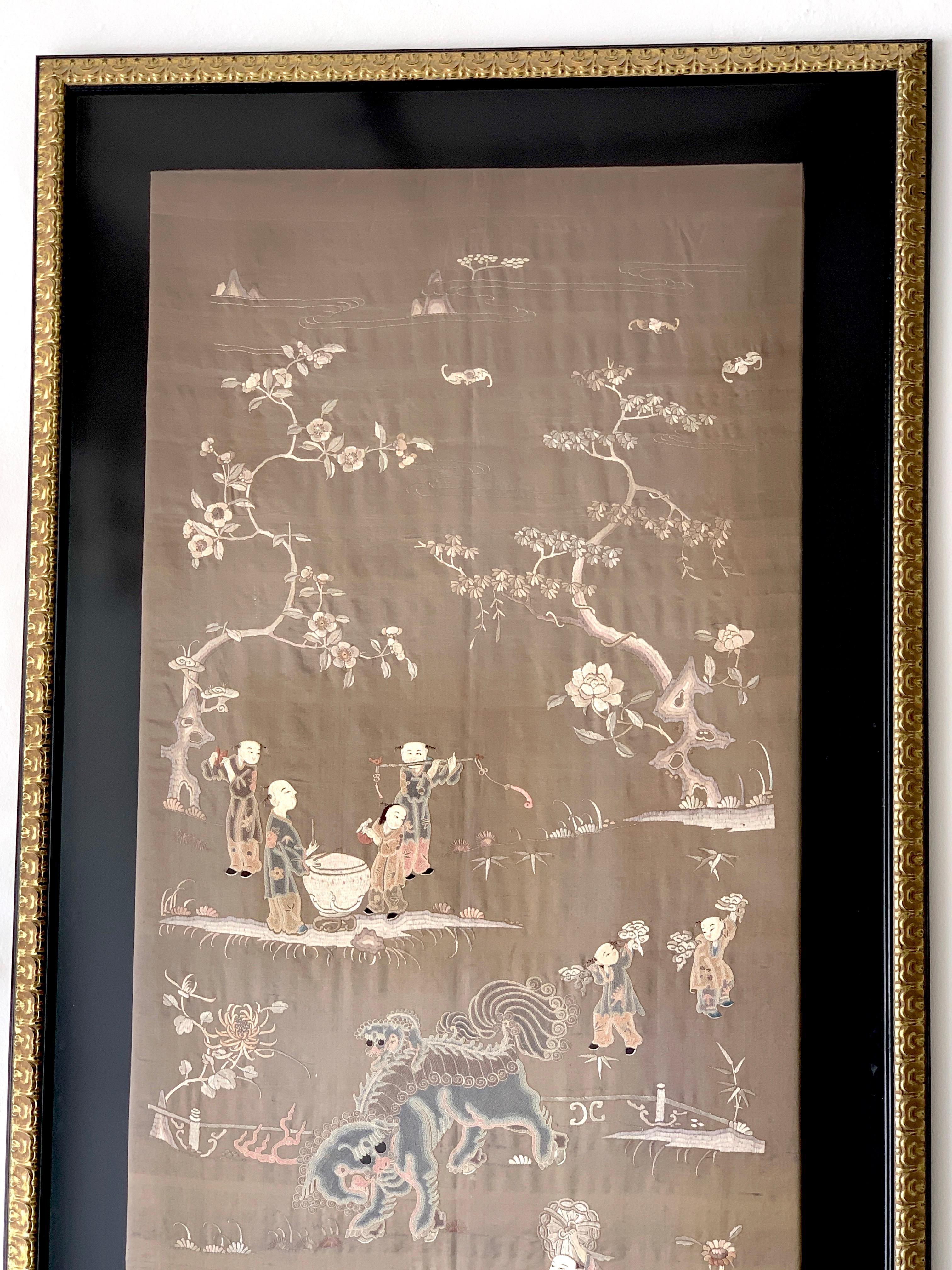 Gilt Exquisite Chinese Export Landscape Silk Embroidery
