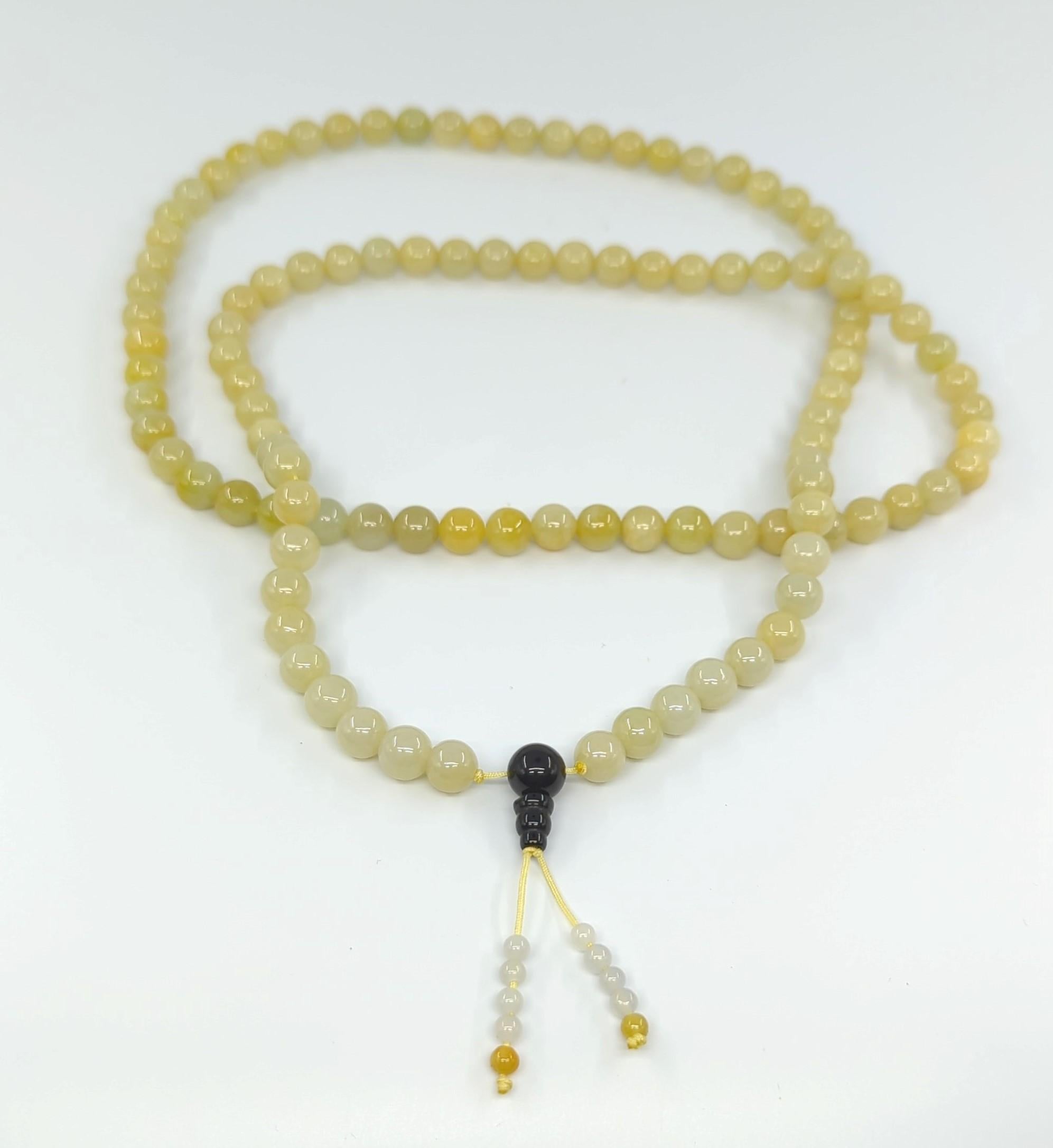 Artisan Magnifique perle de méditation bouddhiste chinoise jadéite jaune, 108 pièces A-Grade 40