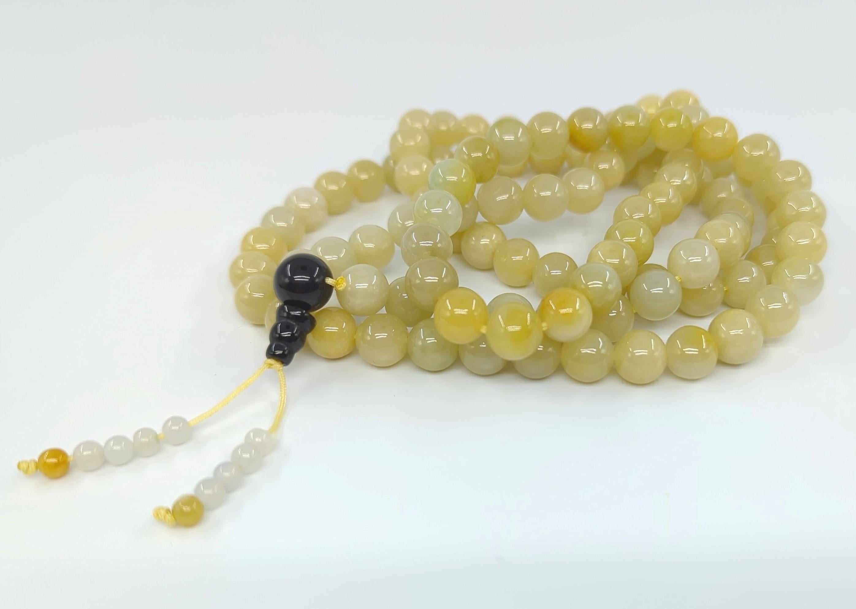 Perle Magnifique perle de méditation bouddhiste chinoise jadéite jaune, 108 pièces A-Grade 40
