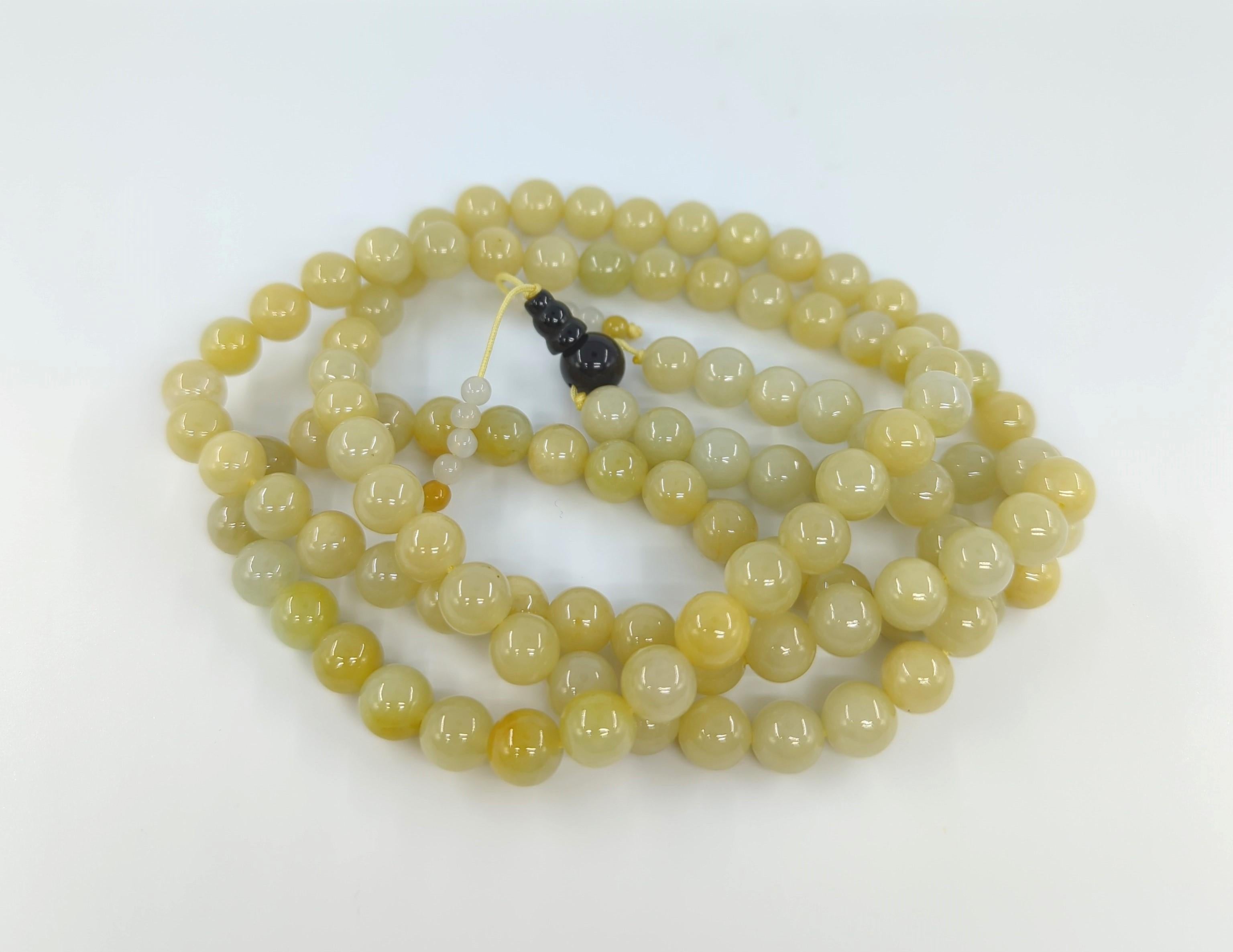 Magnifique perle de méditation bouddhiste chinoise jadéite jaune, 108 pièces A-Grade 40