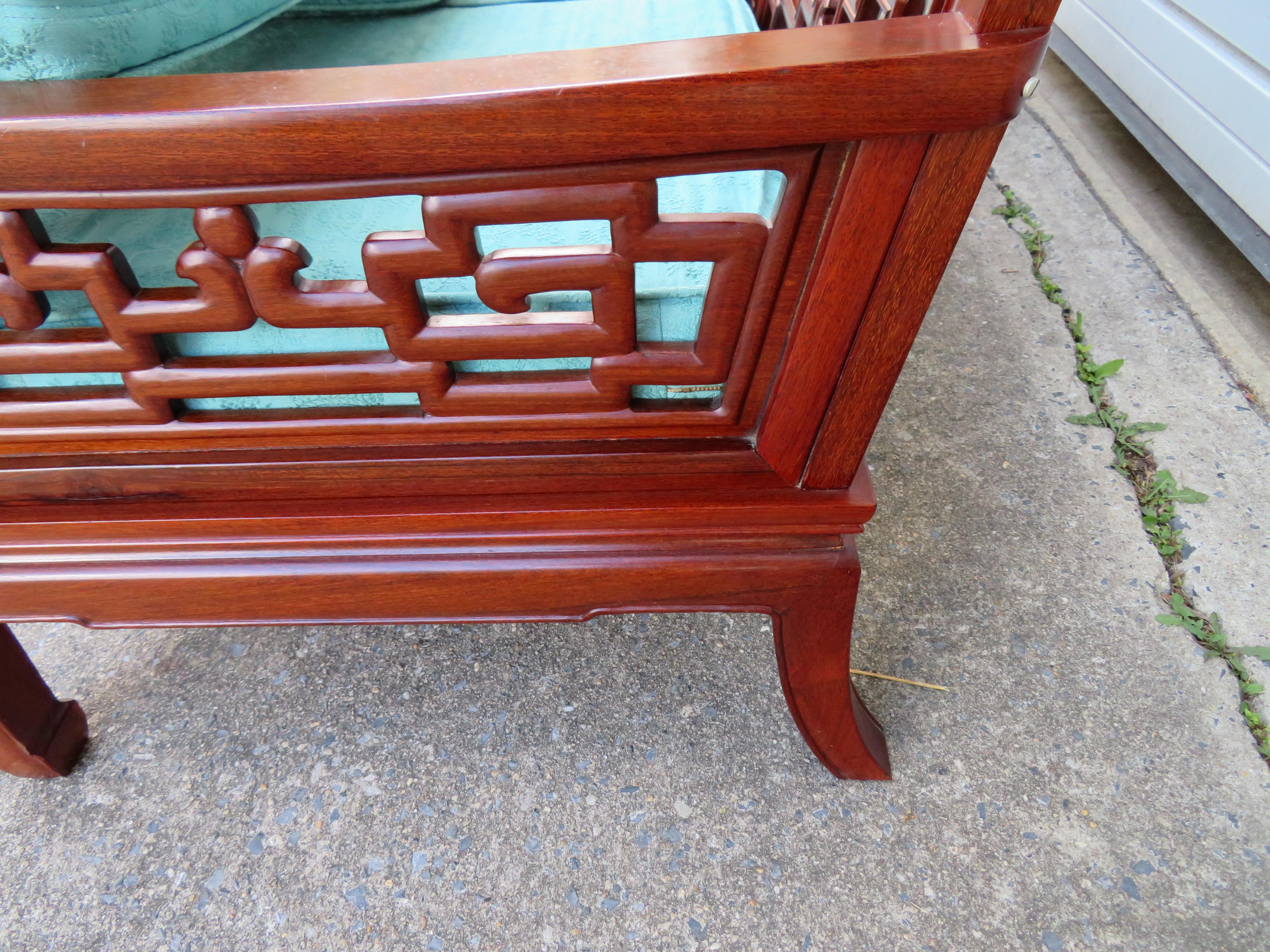 Exquisite Chinoiserie Ming Style Carved Rosewood Sofa Asian Modern 2