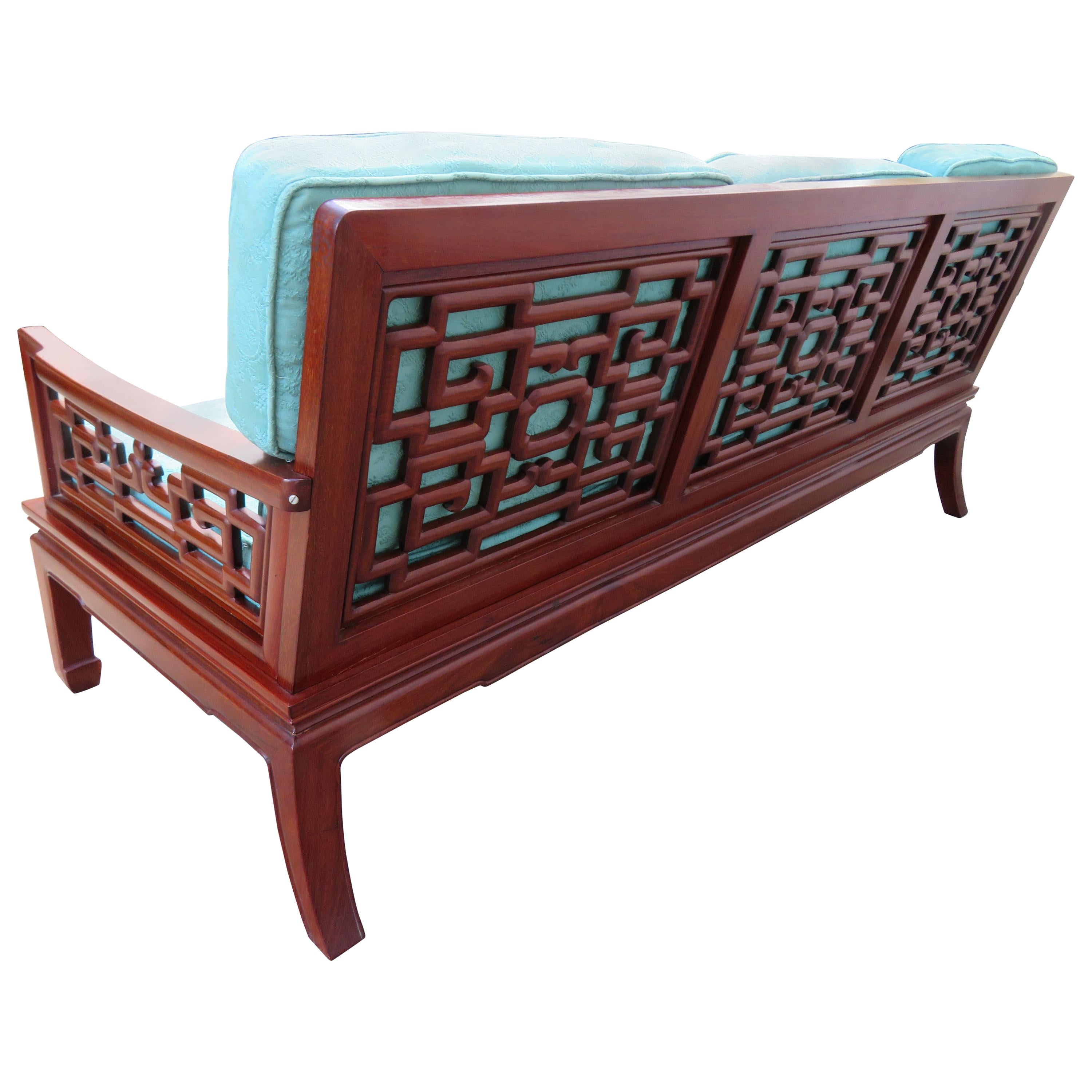 Exquisite Chinoiserie Ming Style Carved Rosewood Sofa Asian Modern