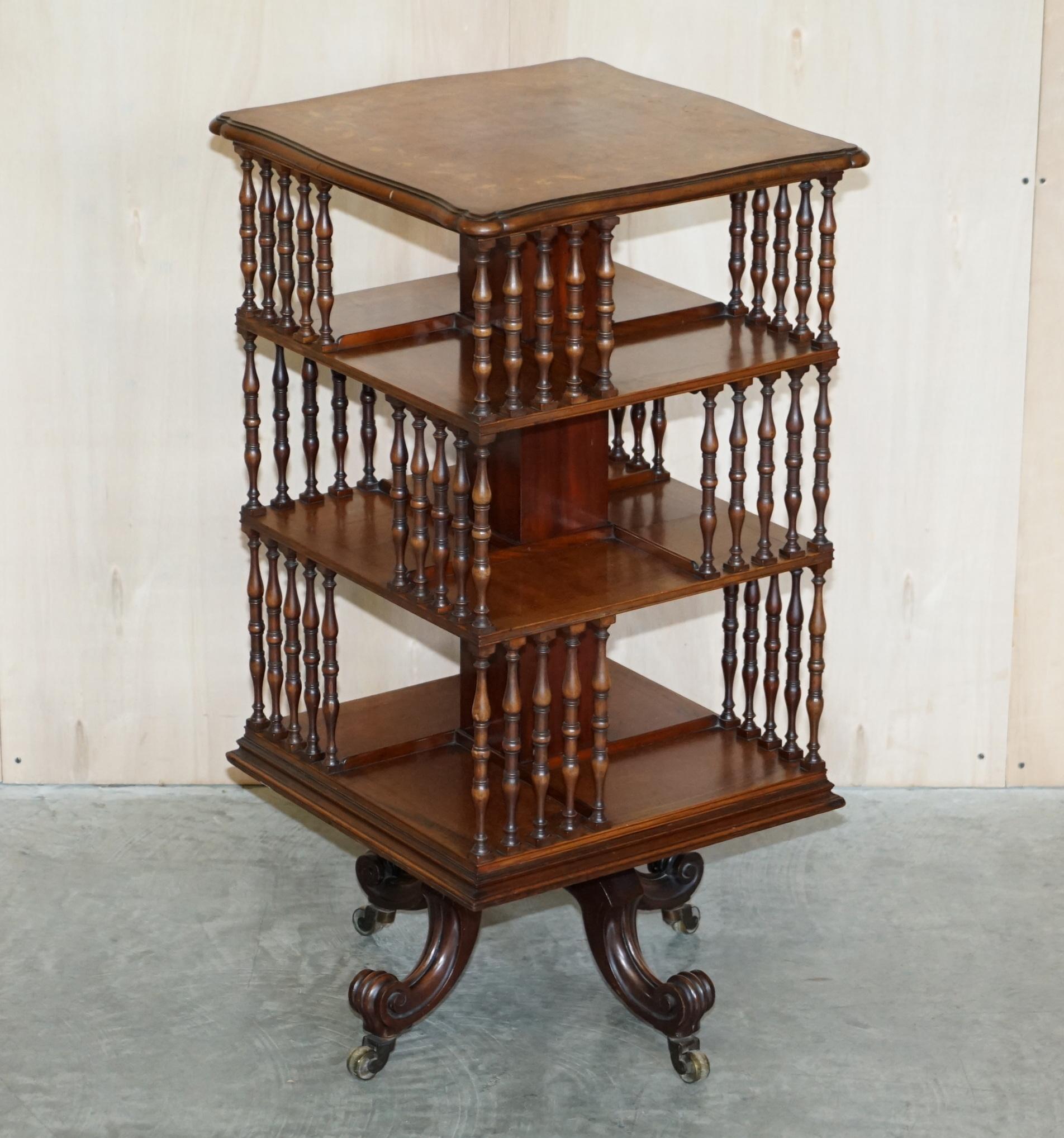We are delighted to offer for sale this exhibition quality English mahogany circa 1880 revolving bookcase table with nicely carved cabriolet legs, three levels and turned spindles 

A good looking and well made piece, this is the first one I have