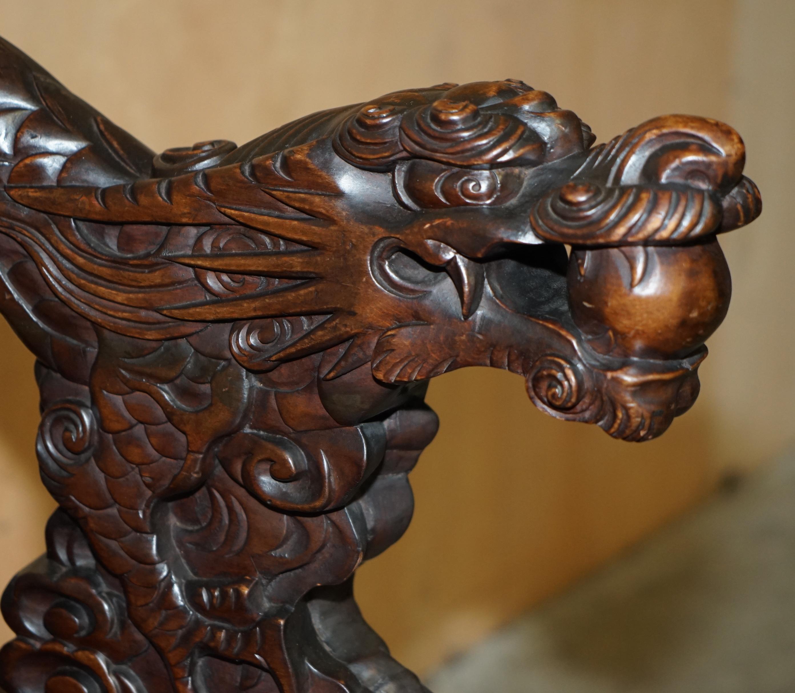 EXQUISITE CIRCA 1880 QING DYNASTY CARVED HARDWOOD CHINESE DRAGON ARMCHAiR For Sale 4
