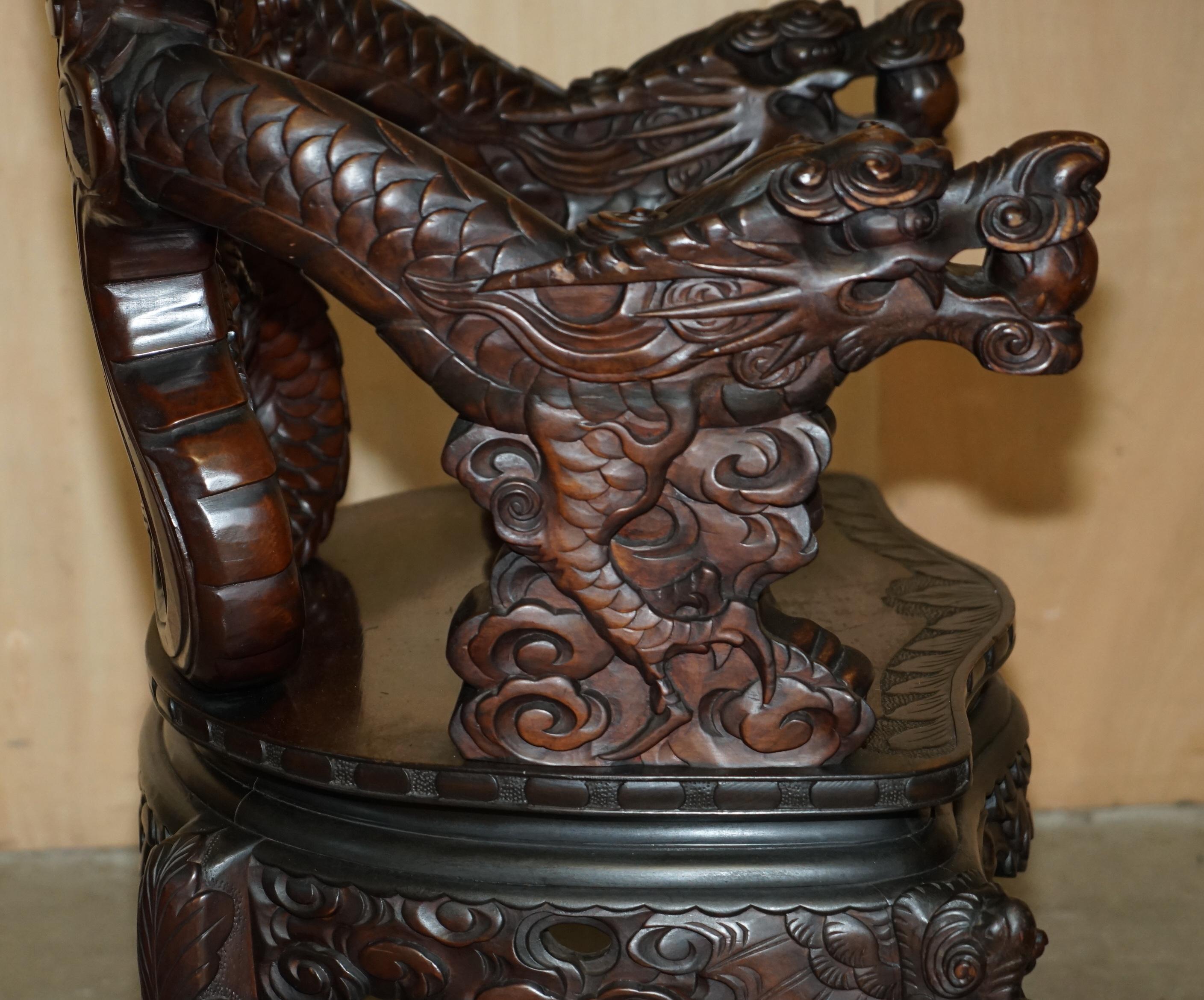EXQUISITE CIRCA 1880 QING DYNASTY CARVED HARDWOOD CHINESE DRAGON ARMCHAiR For Sale 8