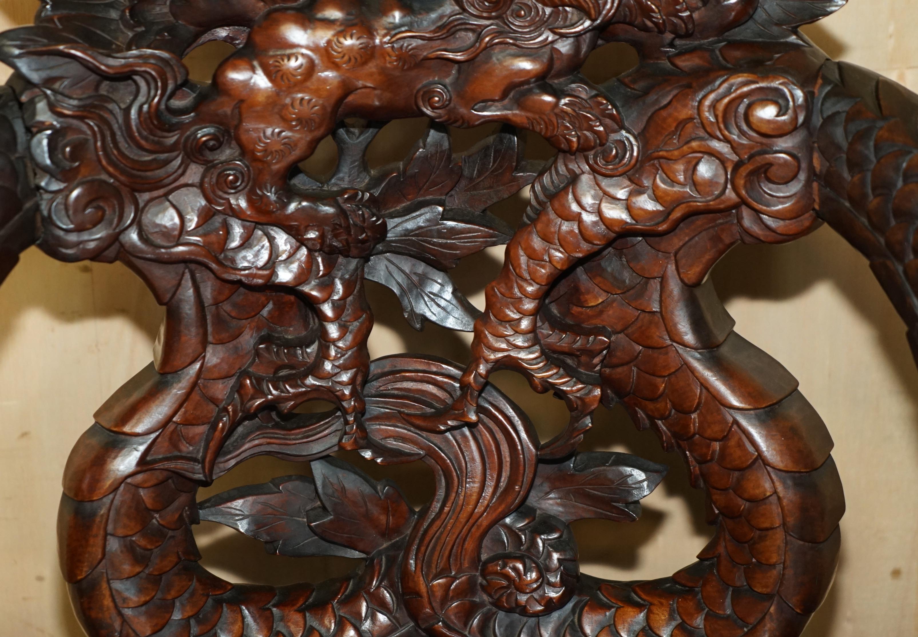 Hand-Crafted EXQUISITE CIRCA 1880 QING DYNASTY CARVED HARDWOOD CHINESE DRAGON ARMCHAiR For Sale