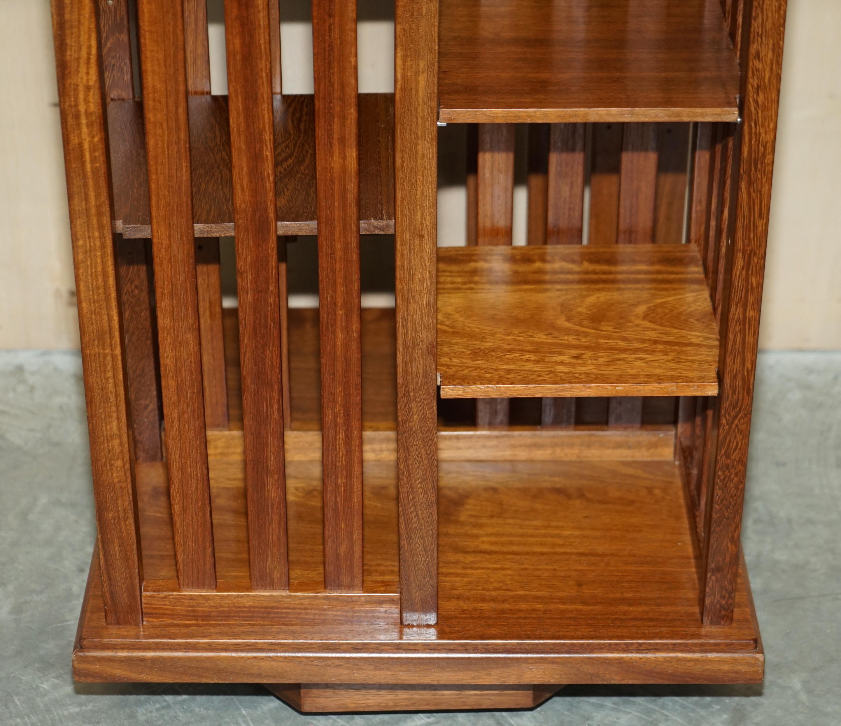 Hand-Crafted Exquisite circa 1920 Antique Art Deco Hardwood Revolving Bookcase Book Table For Sale