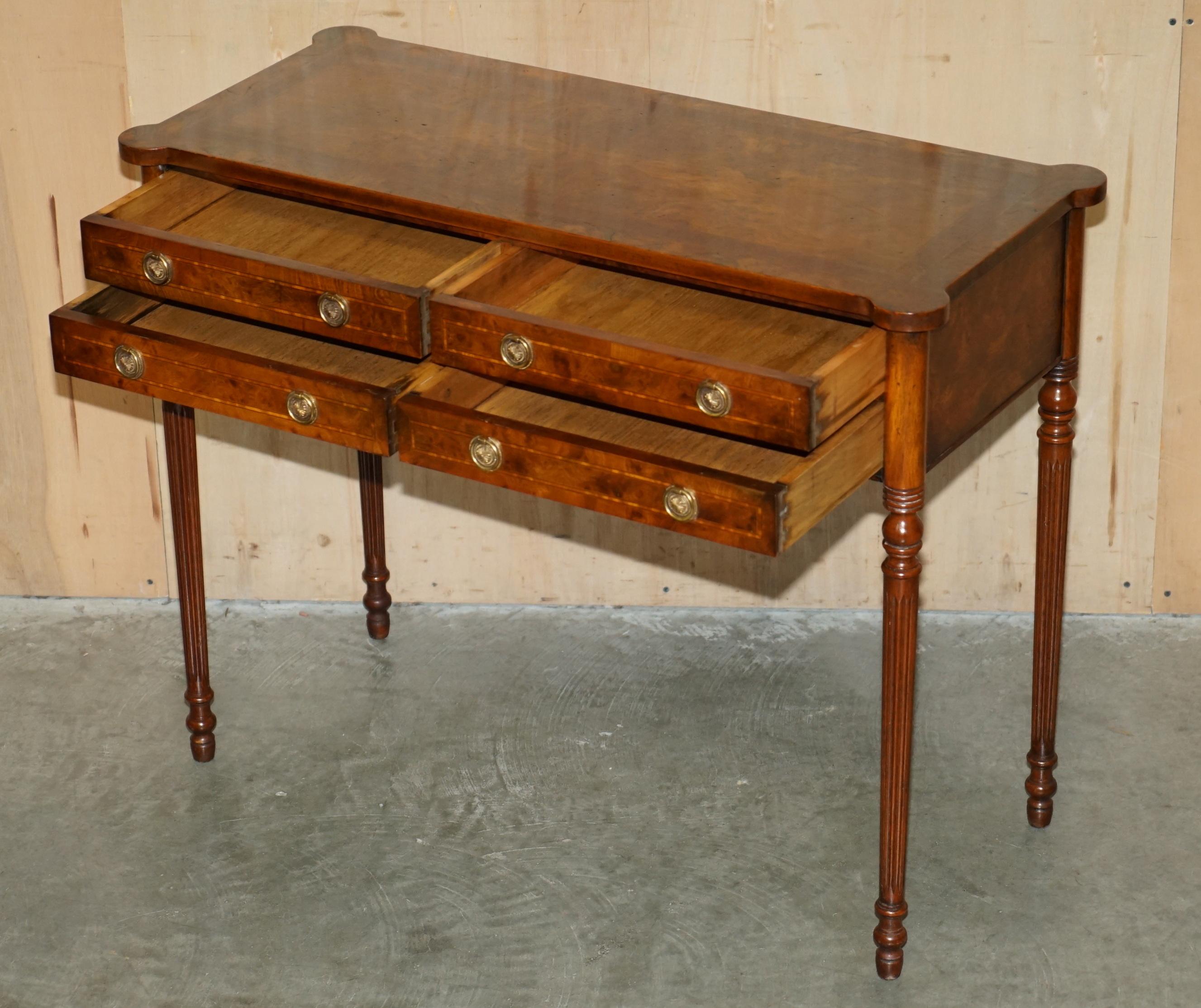 EXQUISITE CIRCA 1920 BURR ELM & SATiNWOOD FRENCH POLISHED RESTORED CONSOLE TABLE For Sale 10