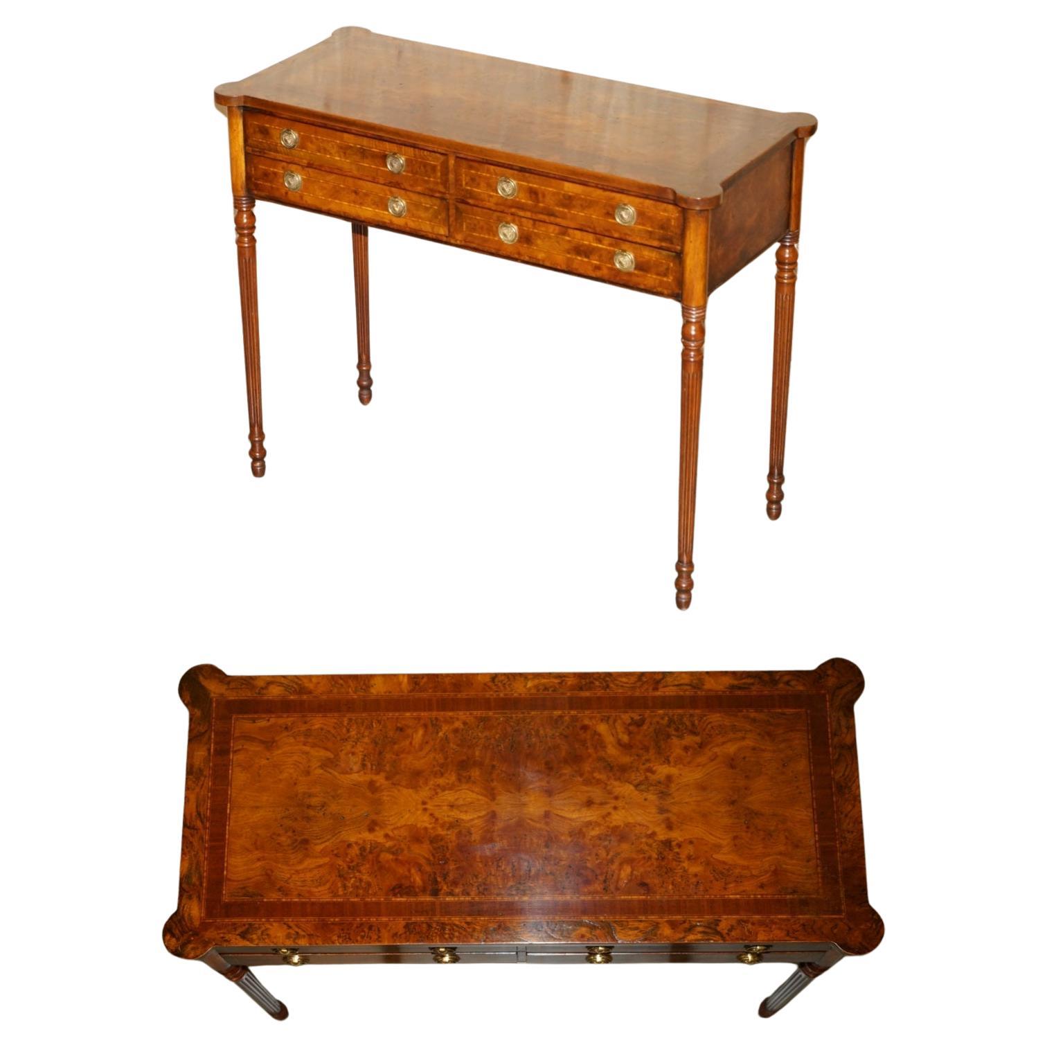 EXQUISITE CIRCA 1920 BURR ELM & SATiNWOOD FRENCH POLISHED RESTORED CONSOLE TABLE For Sale