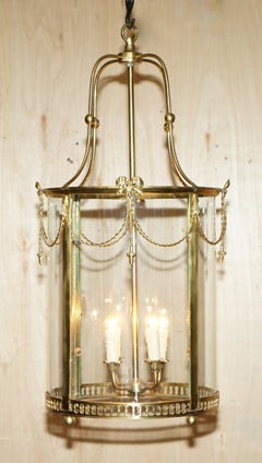 EXQUISITE CIRCA 1940's ENGLISH POLISH BRASS & CYLINDRICAL GLASS HANGING LANTERN