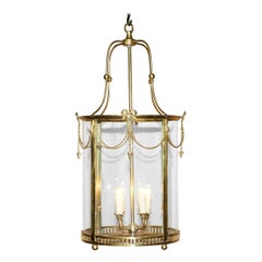EXQUISITE CIRCA 1940's ENGLISH POLISH BRASS & CYLINDRICAL GLASS HANGING LANTERN