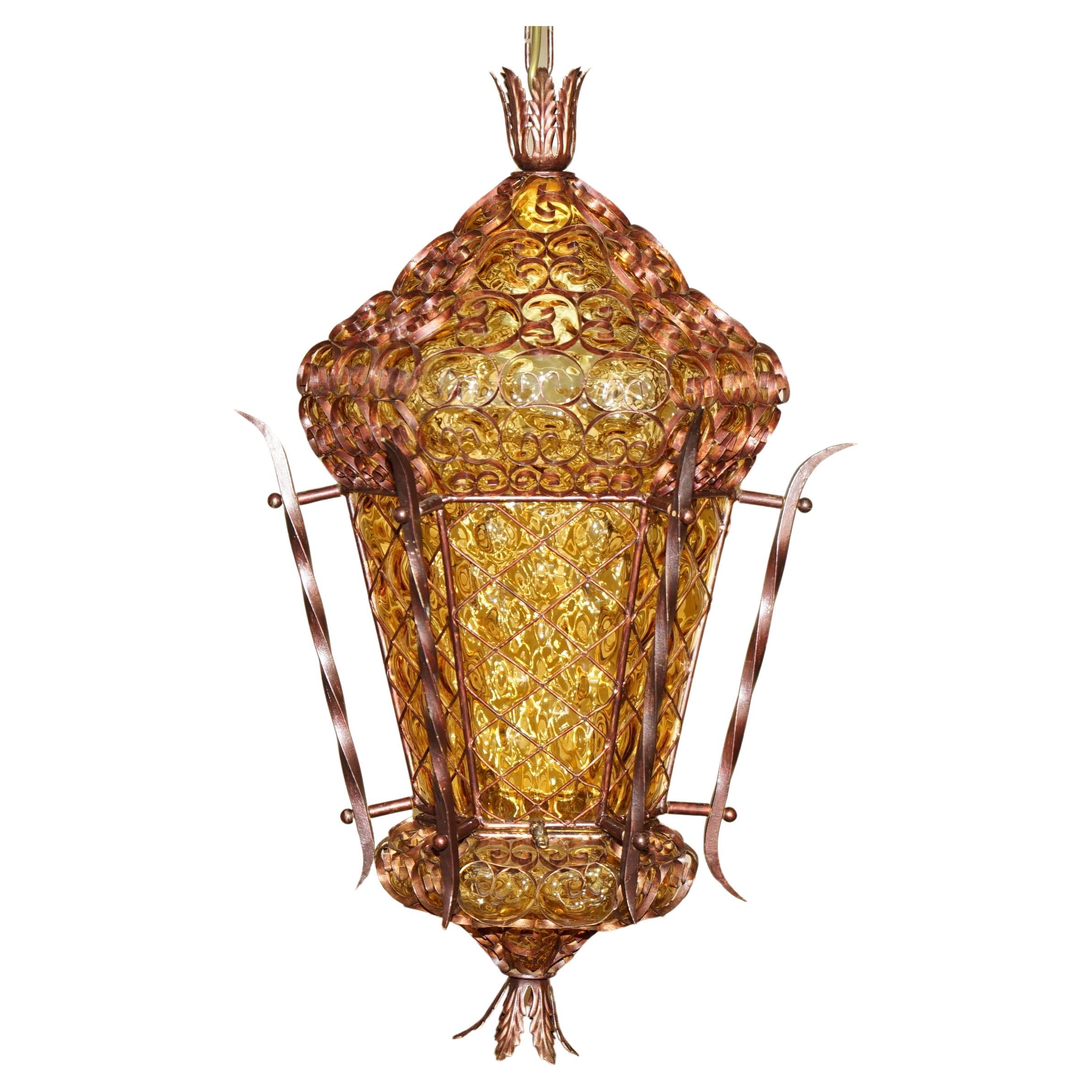 EXQUISITE CIRCA 1940er MURANO MOUTH BLOWN GLASS ART NOUVEAU PENDANT LIGHT