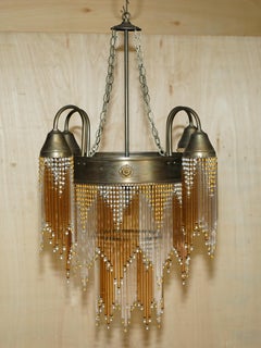 EXQUISITE CIRCA 1940'S MURANO STRAW AMBER GLASS ART NOUVEAU CHANDELIER LiGHT