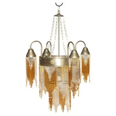 EXQUISITE CIRCA 1940'S MURANO STRAW AMBER GLASS ART NOUVEAU CHANDELIER LiGHT