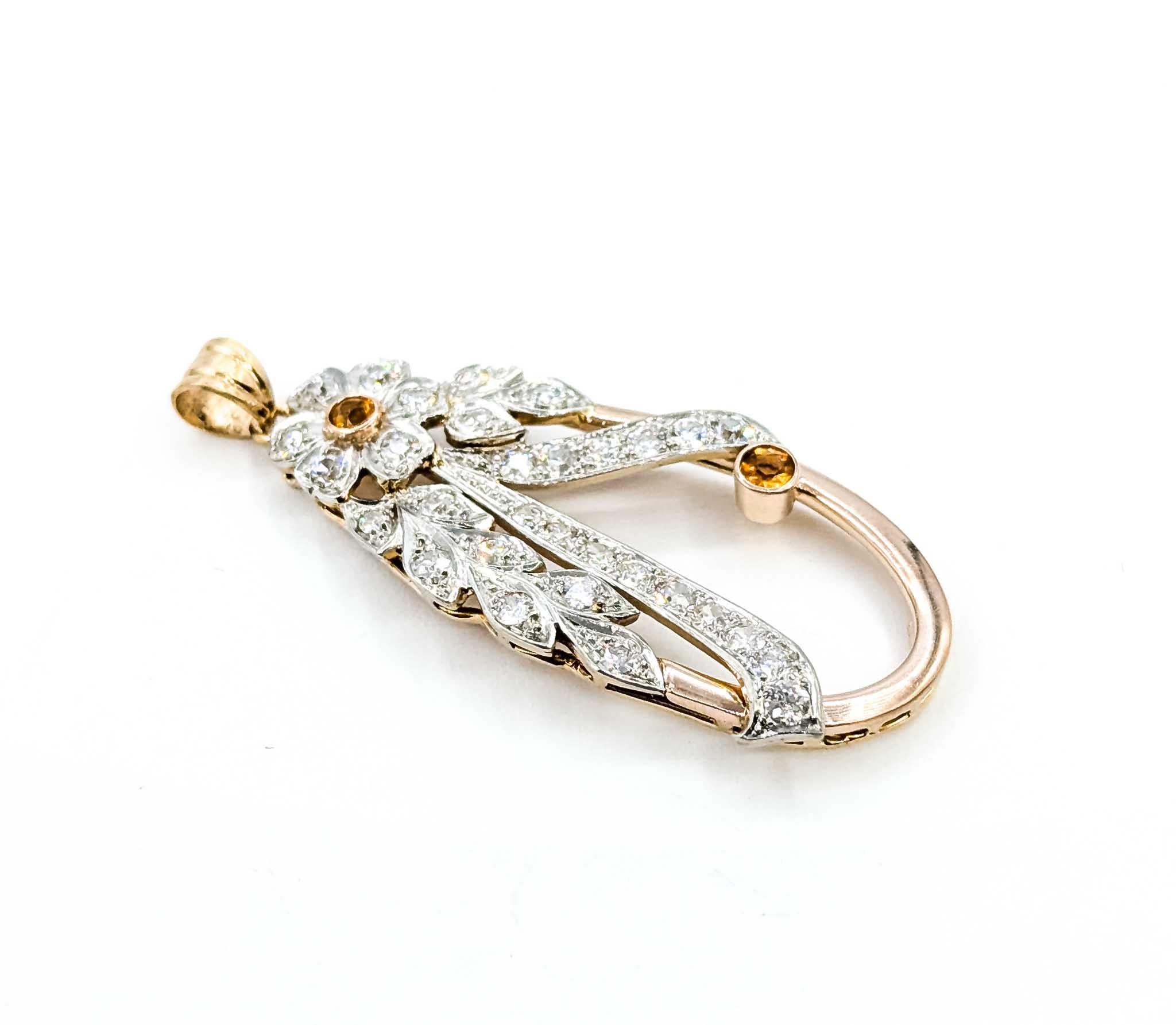 Contemporary Exquisite Citrine and Diamond 14k Pendant For Sale