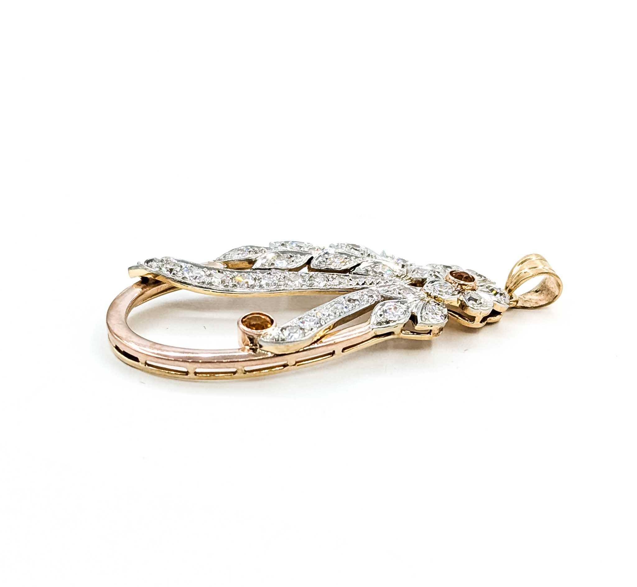 Round Cut Exquisite Citrine and Diamond 14k Pendant For Sale