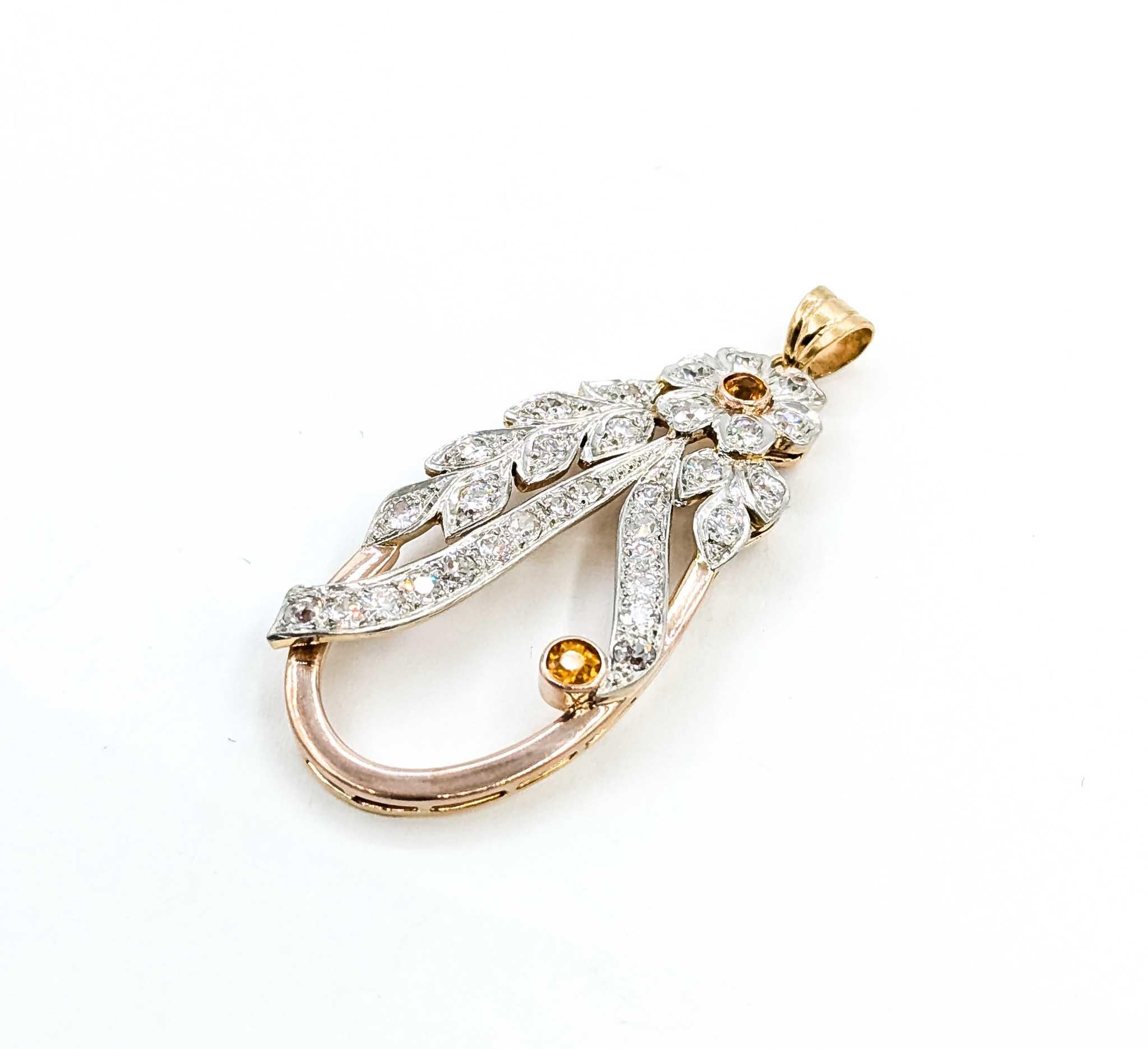 Exquisite Citrine and Diamond 14k Pendant In Excellent Condition For Sale In Bloomington, MN