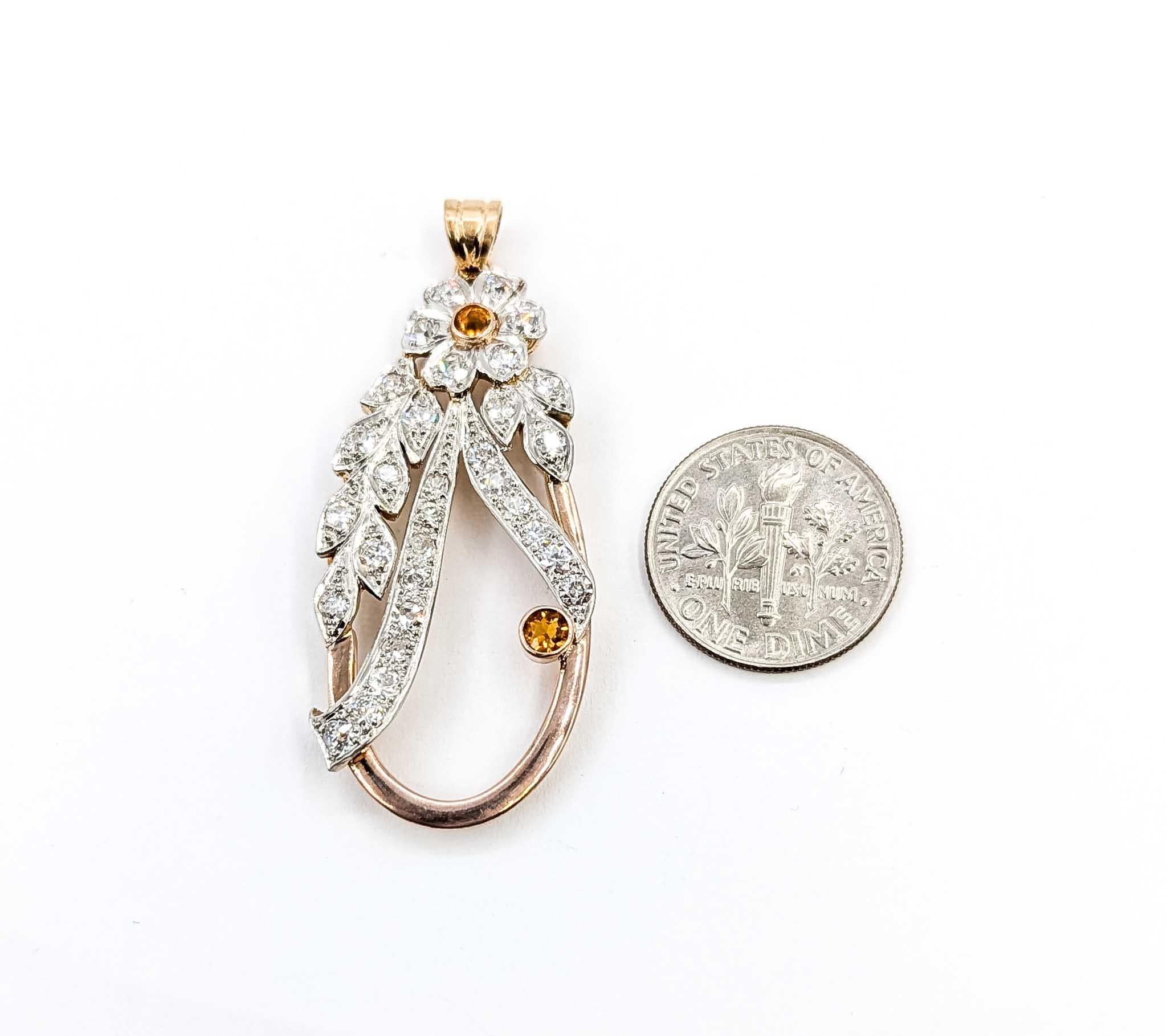 Women's Exquisite Citrine and Diamond 14k Pendant For Sale