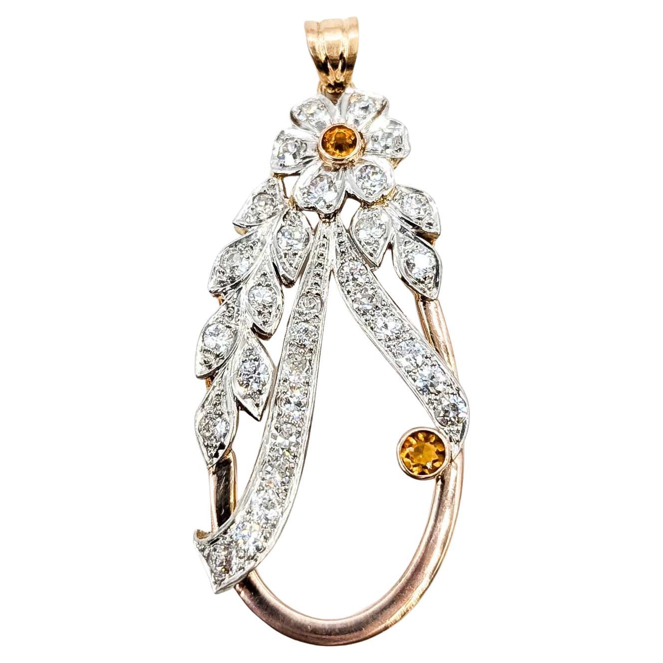 Exquisite Citrine and Diamond 14k Pendant For Sale