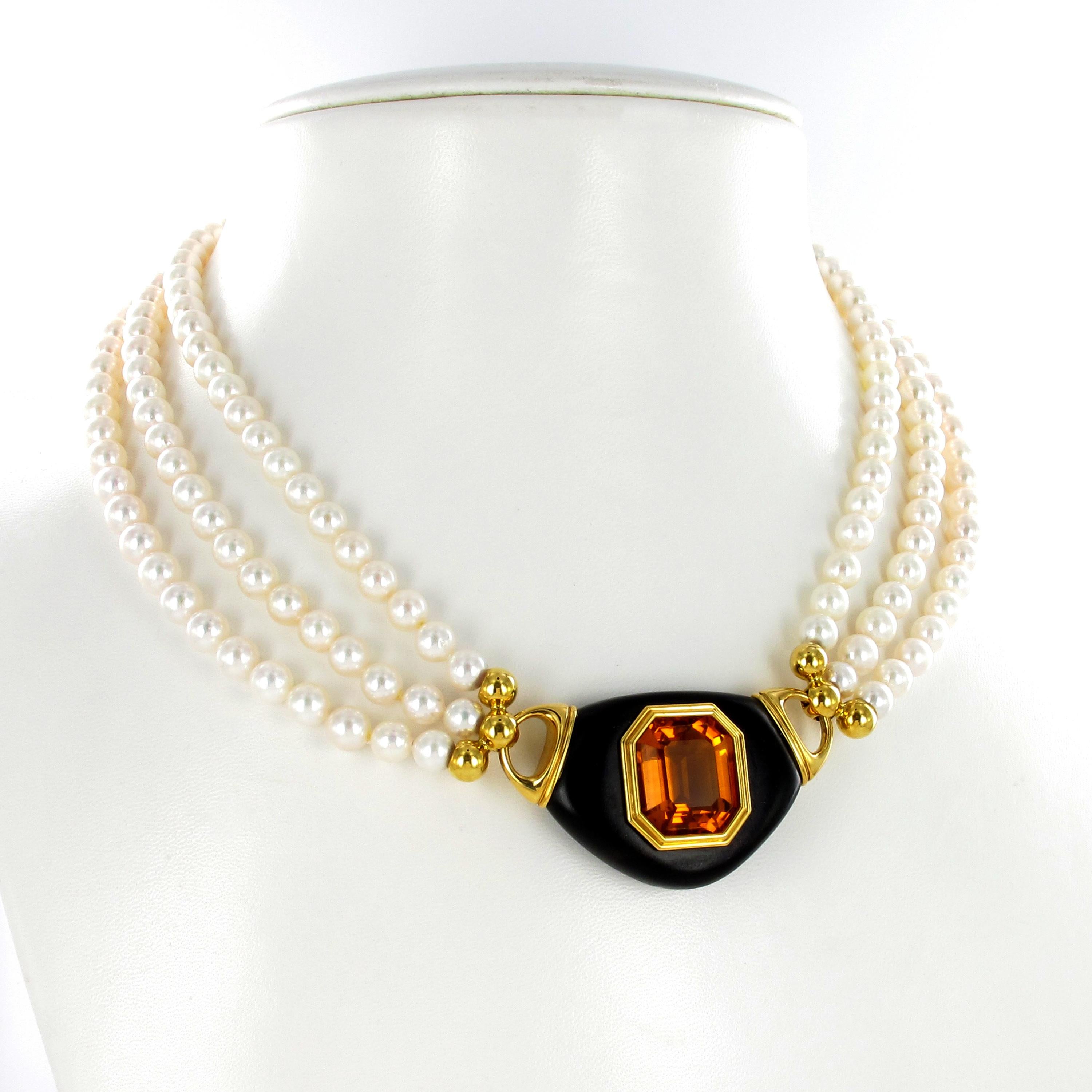 Exquisite Halskette aus Citrin, Ebenholz und Akoya-Zuchtperlen (Zeitgenössisch) im Angebot