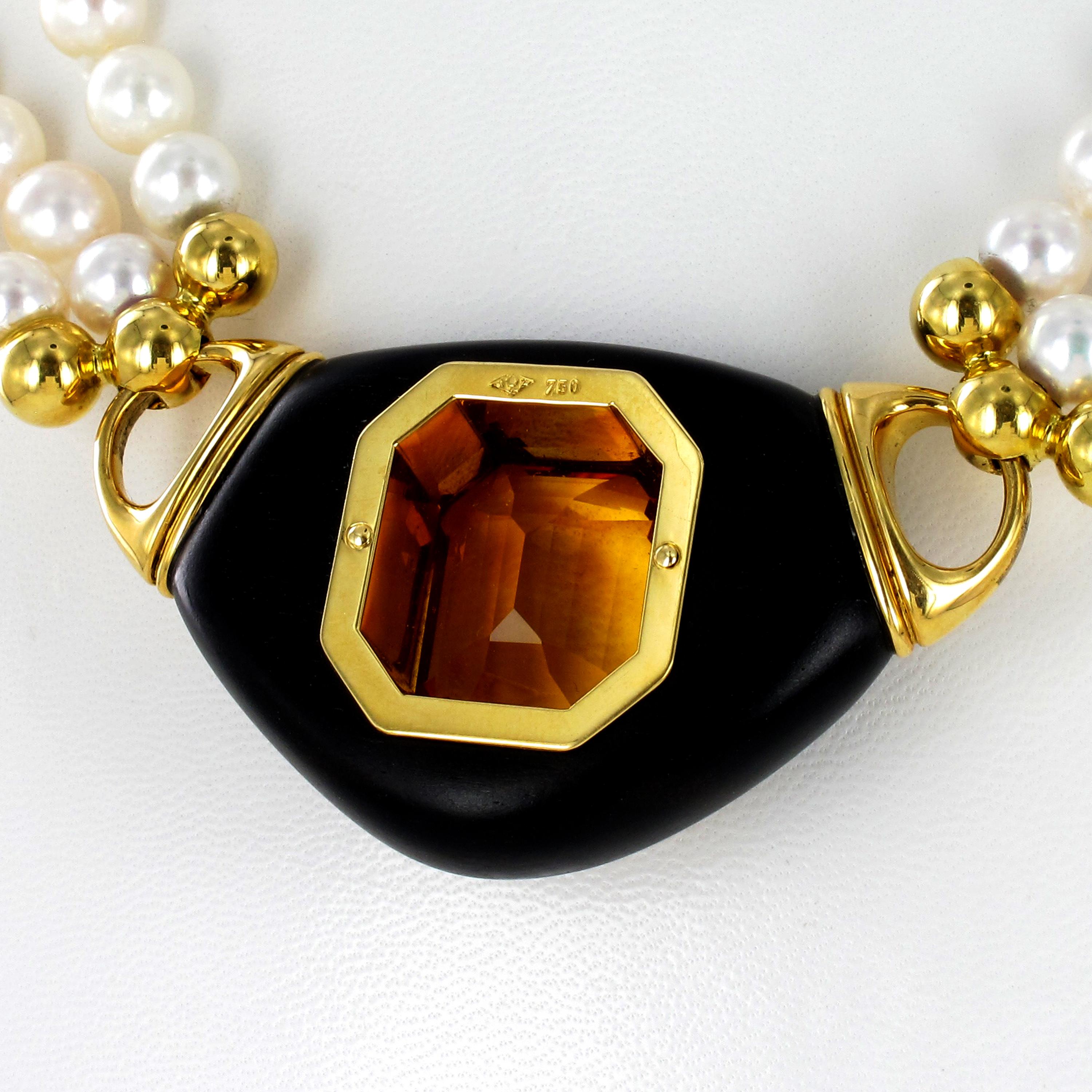 Exquisite Citrine, Ebony and Akoya Cultured Pearl Necklace For Sale 2