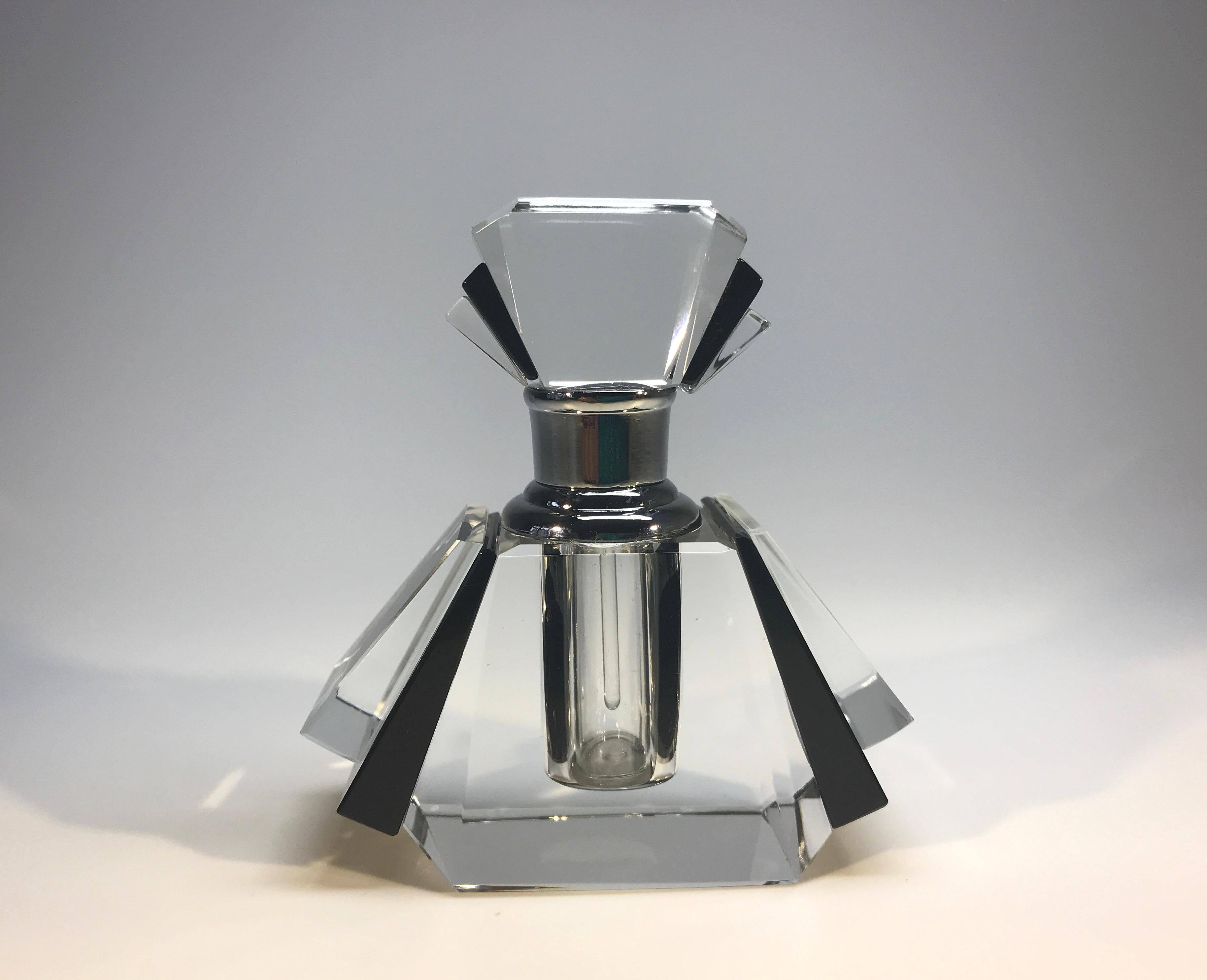 Czech Exquisite, Classic Art Deco Black Crystal Perfume Bottle Flacon