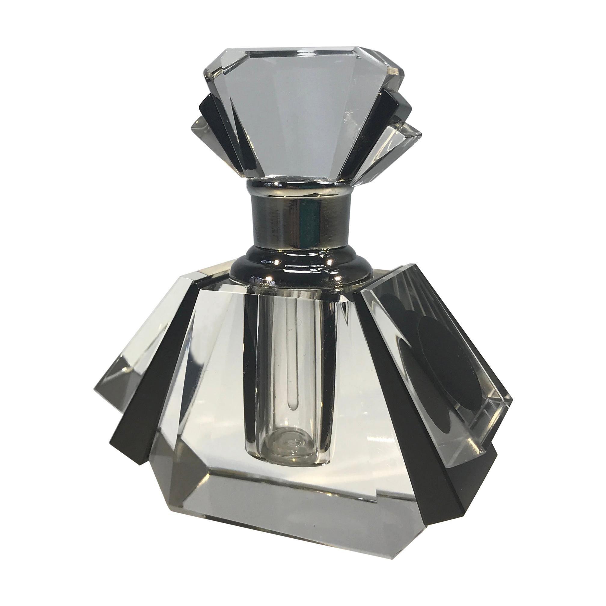 Exquisite, Classic Art Deco Black Crystal Perfume Bottle Flacon