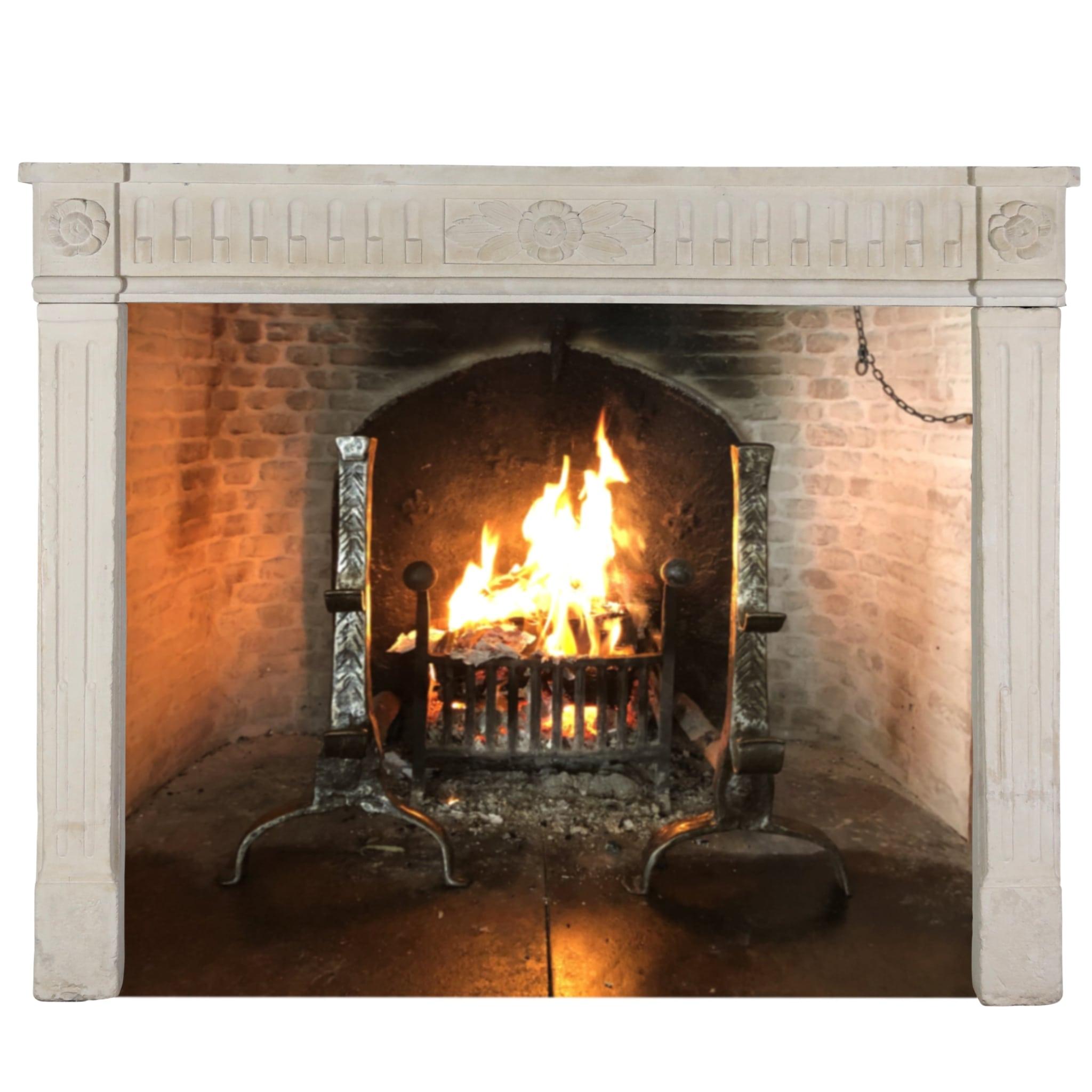 Louis XVI Exquisite Classic French Antique Limestone Fireplace Surround For Sale