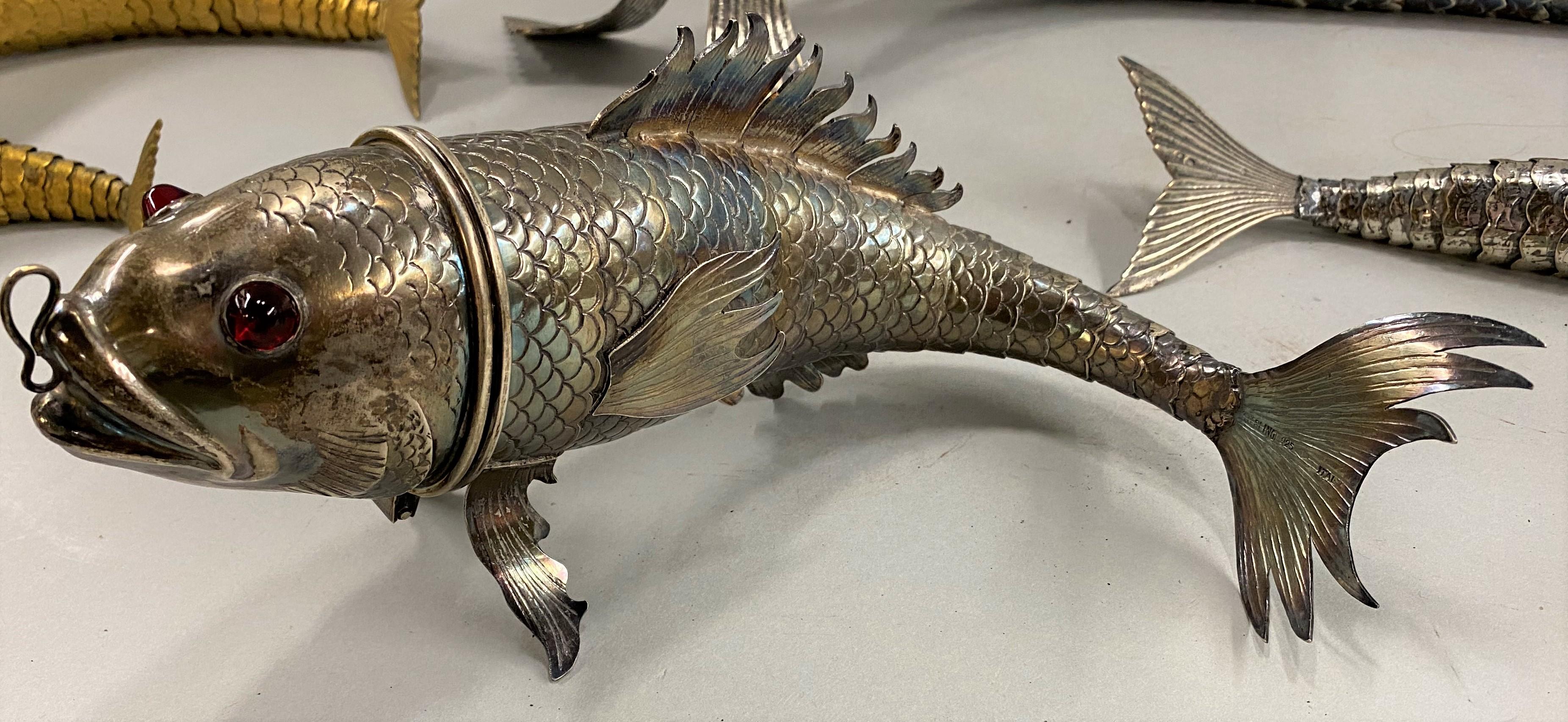 European Exquisite Collection of Six Silver & Gilt Articulated Fish from Spain / Italy For Sale