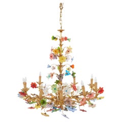 Exquisite Colored Flowers Crystal / Brass Chandelier