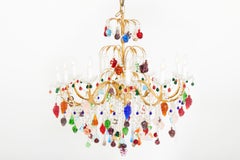 Exquisite Colored Fruits Crystal / Brass Framed Chandelier