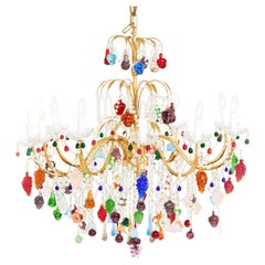 Retro Exquisite Colored Fruits Crystal / Brass Framed Chandelier