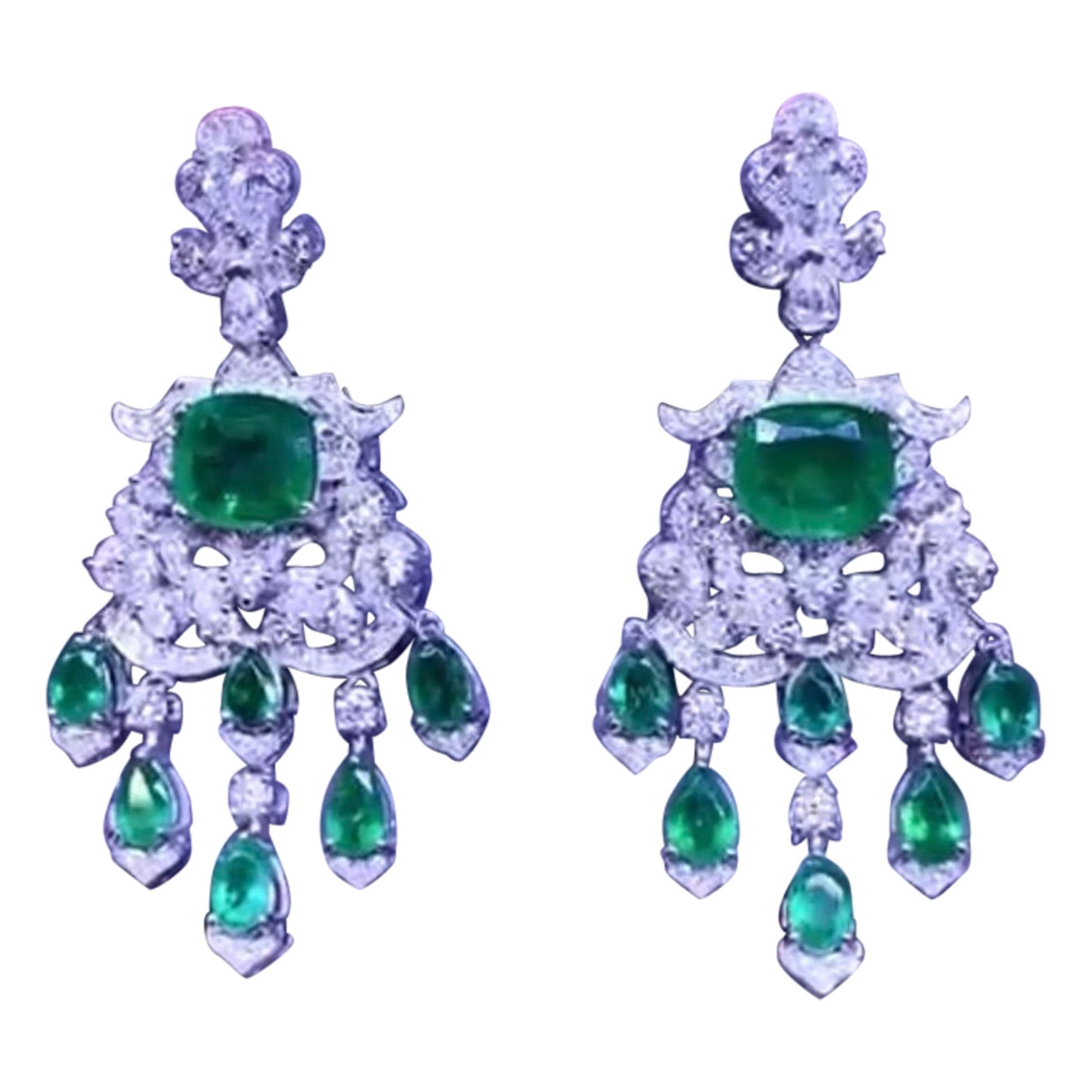 AIG Certified 13.68 Carats Zambia Emeralds Diamonds 4.81 Ct 18K Gold Earrings 