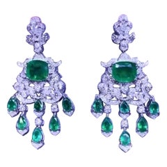 AIG Certified 13.68 Carats Zambia Emeralds Diamonds 4.81 Ct 18K Gold Earrings 